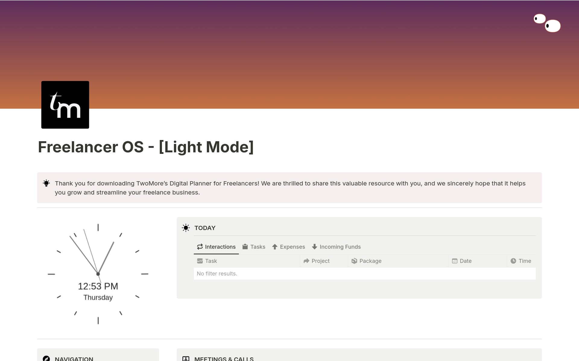 En forhåndsvisning av mal for Freelancer OS - [Light Mode]