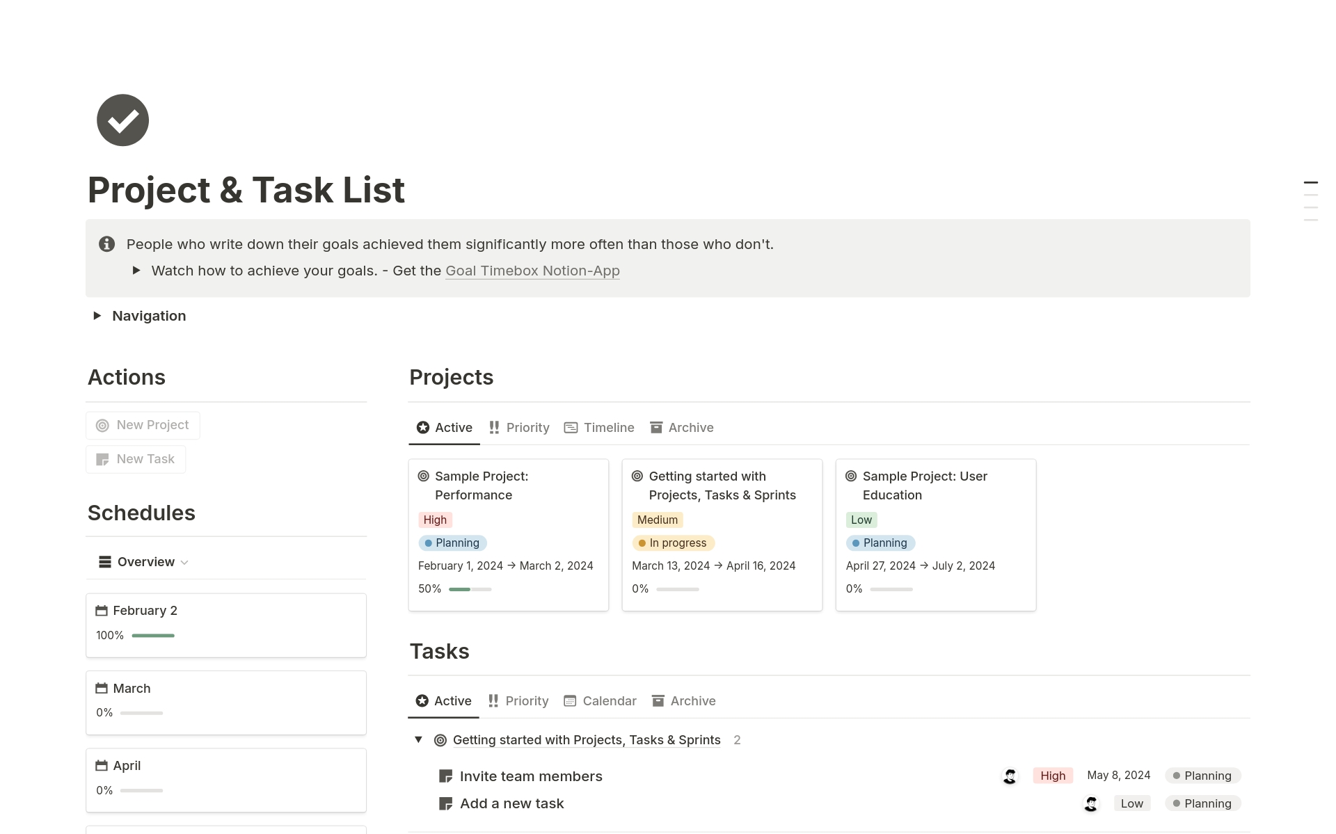 A template preview for Project & Task List