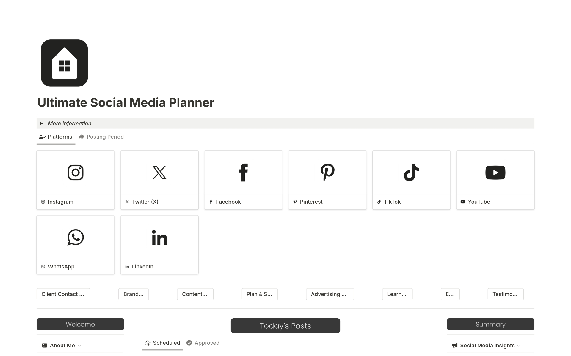 Vista previa de una plantilla para Ultimate Social Media Planner