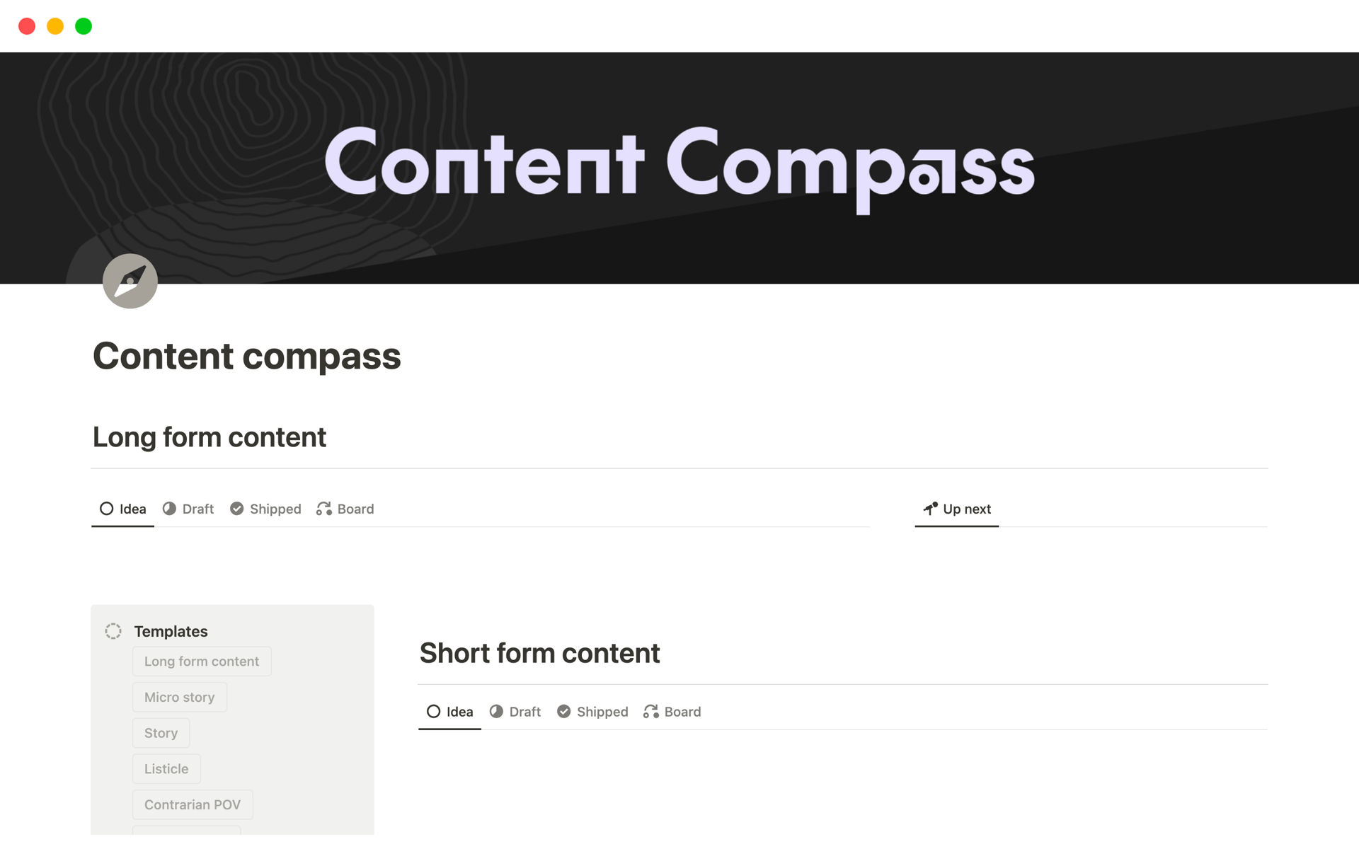A template preview for Content compass