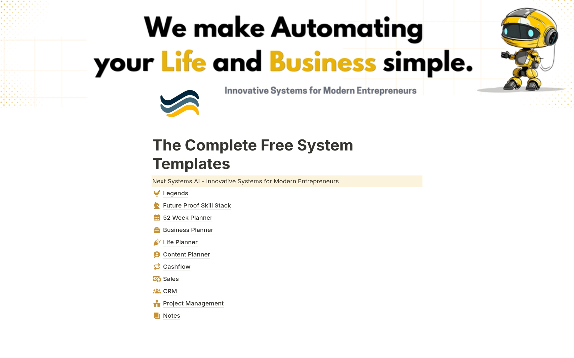 The Free Notion Template Bundle provides a diverse collection of standalone templates for managing various aspects of your business. From CRM and sales to planning and financial tracking, these templates are designed to streamline your workflow. Download these free templates to g
