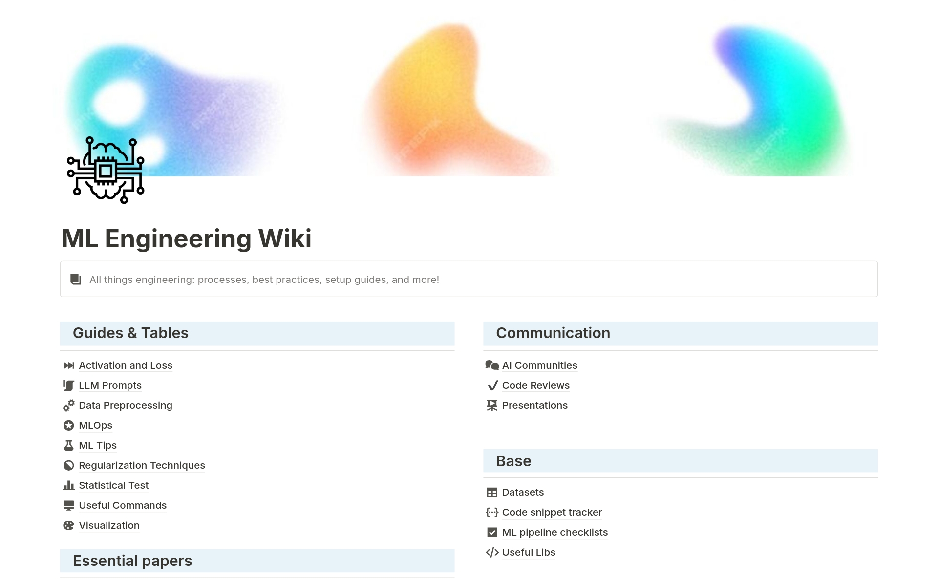 En förhandsgranskning av mallen för Machine Learning Engineering Wiki