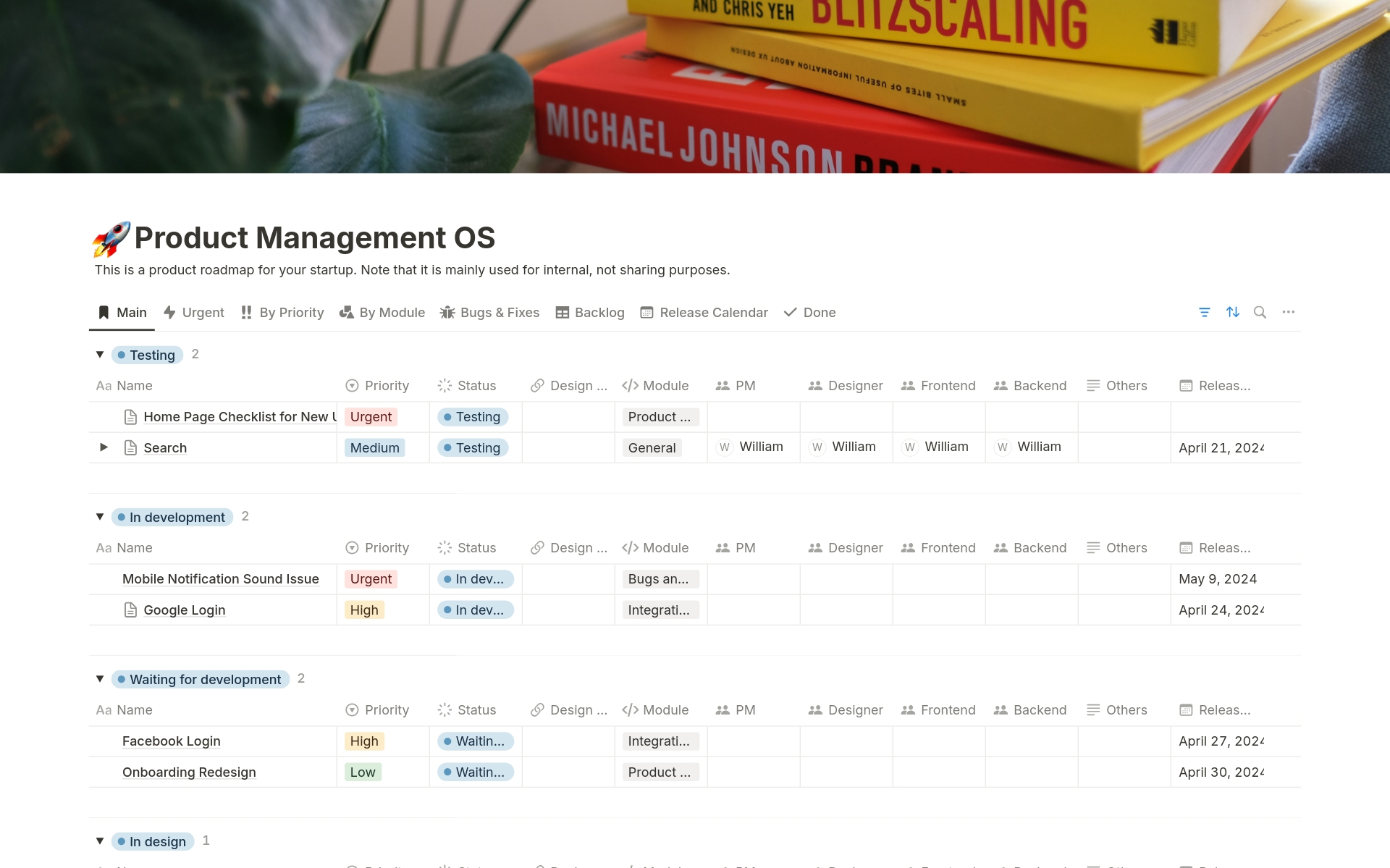 A template preview for Product Management OS