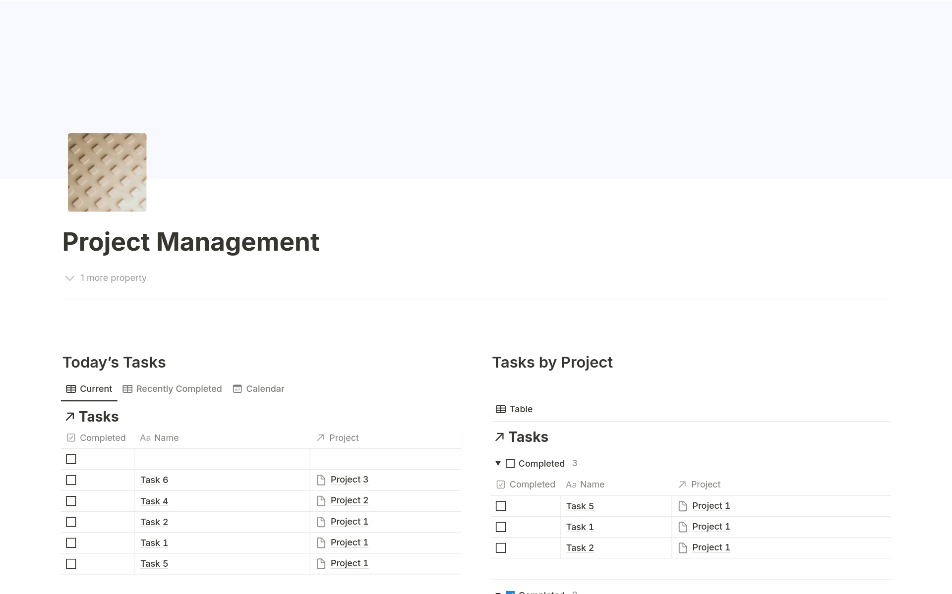 En forhåndsvisning av mal for Project Management System 