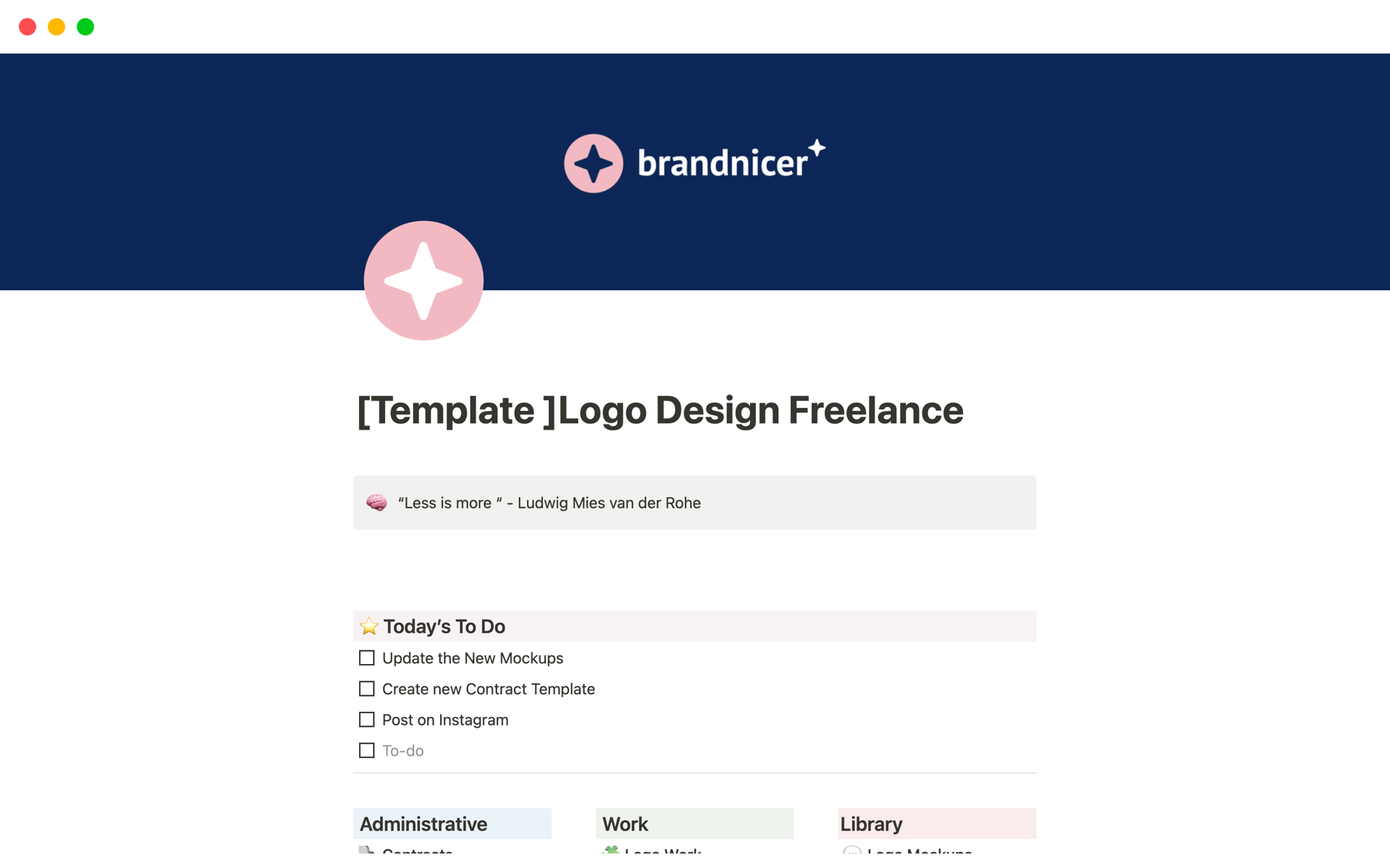Logo Design Freelance - is a Notion Dashboard to help logo designers keep track of their projects, simple and easy to use.