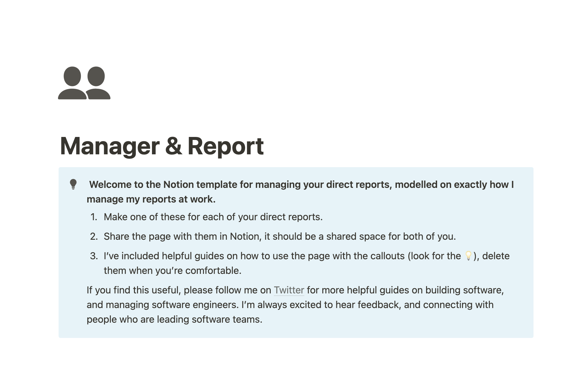 En förhandsgranskning av mallen för Manager & Report