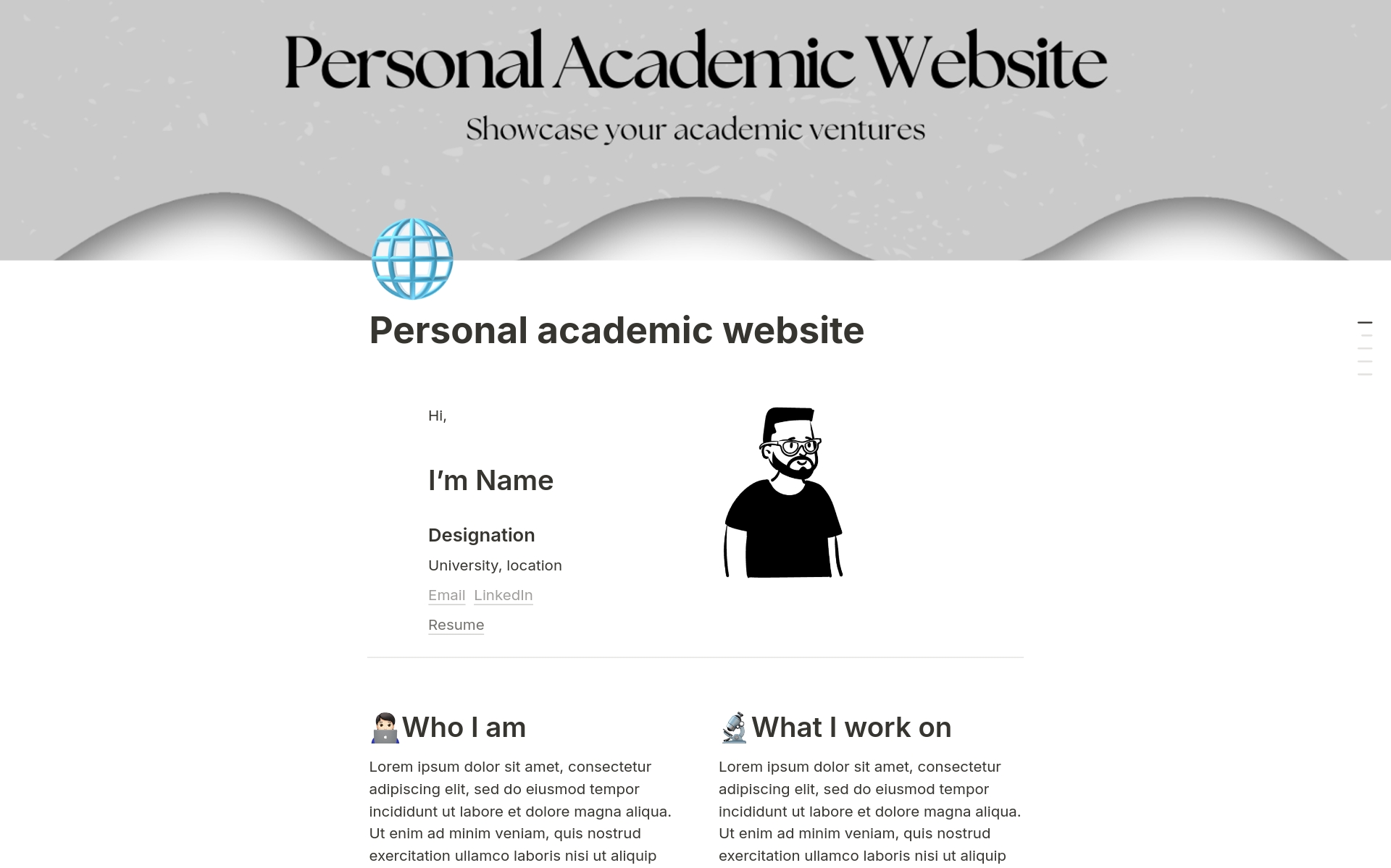 A template preview for Personal academic website