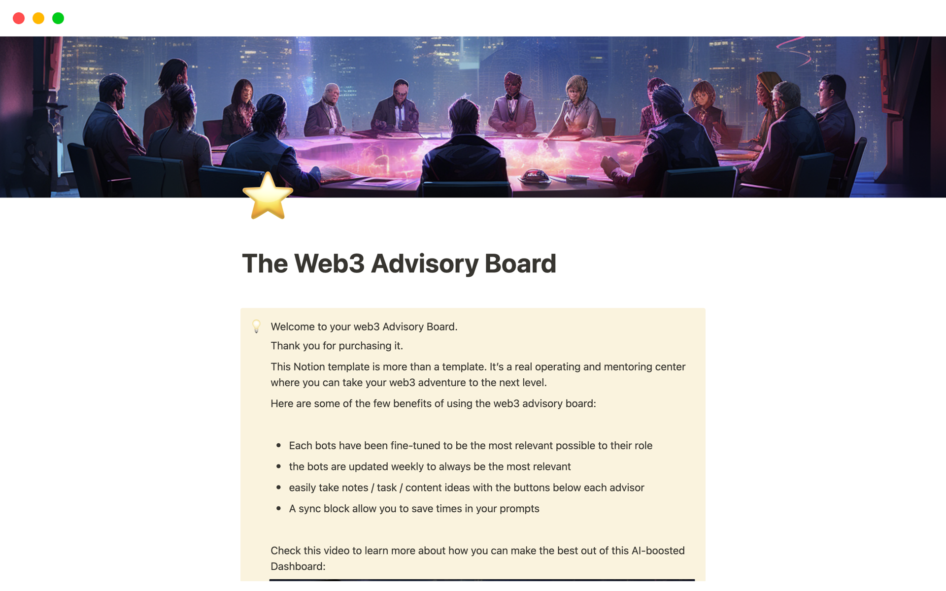 A template preview for The Web3 Advisory Board