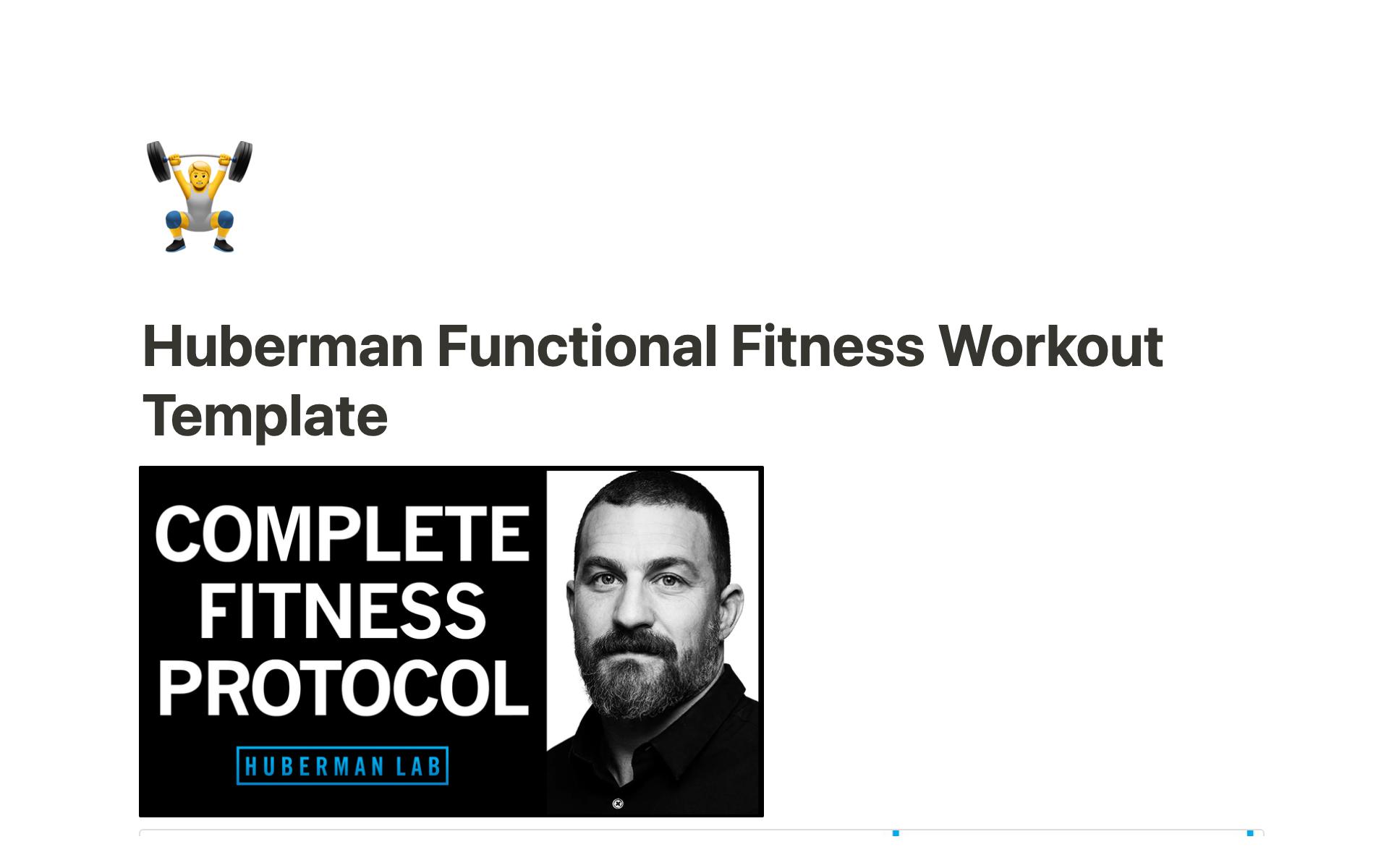 Aperçu du modèle de Huberman Functional Fitness Workout Template