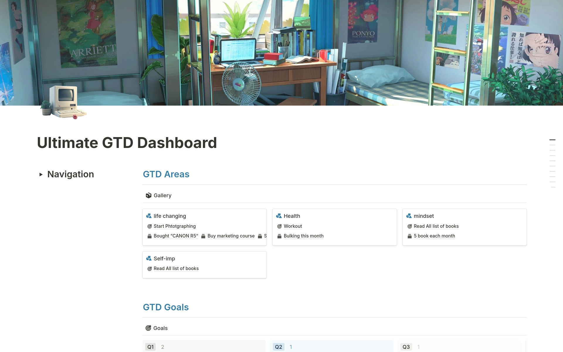 A template preview for Cozy GTD Dashboard