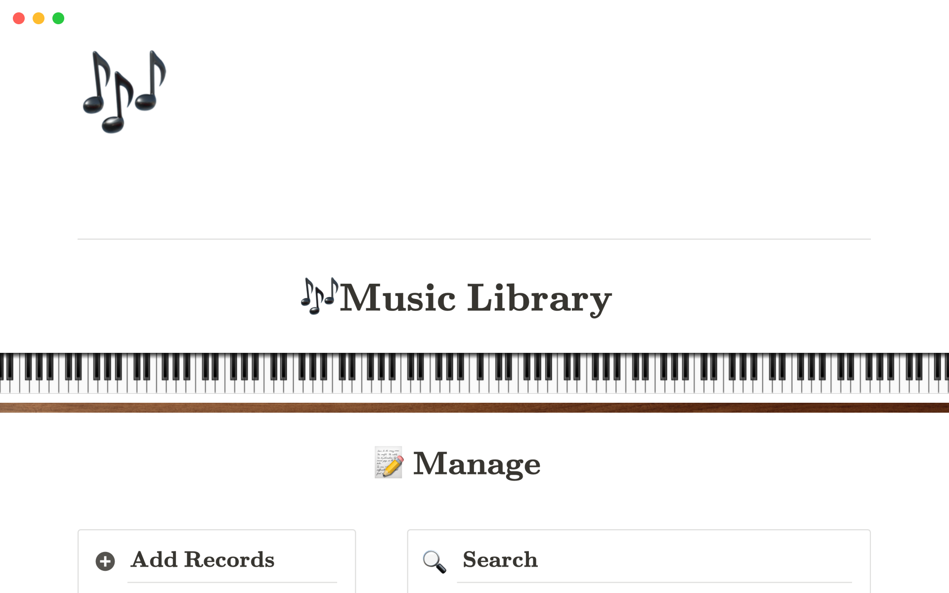 En forhåndsvisning av mal for Music Library