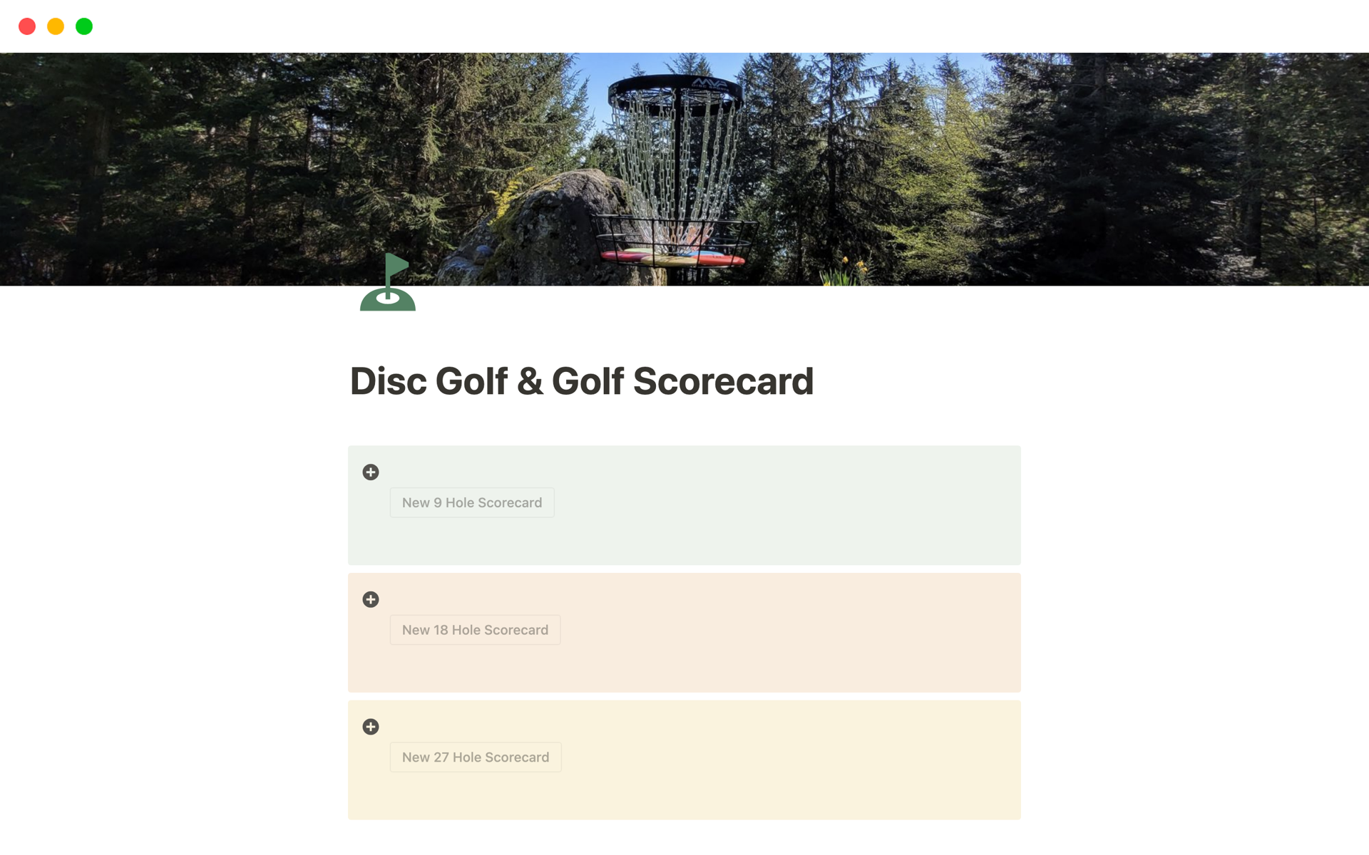 En forhåndsvisning av mal for Disc Golf & Golf Scorecard For Solo Play