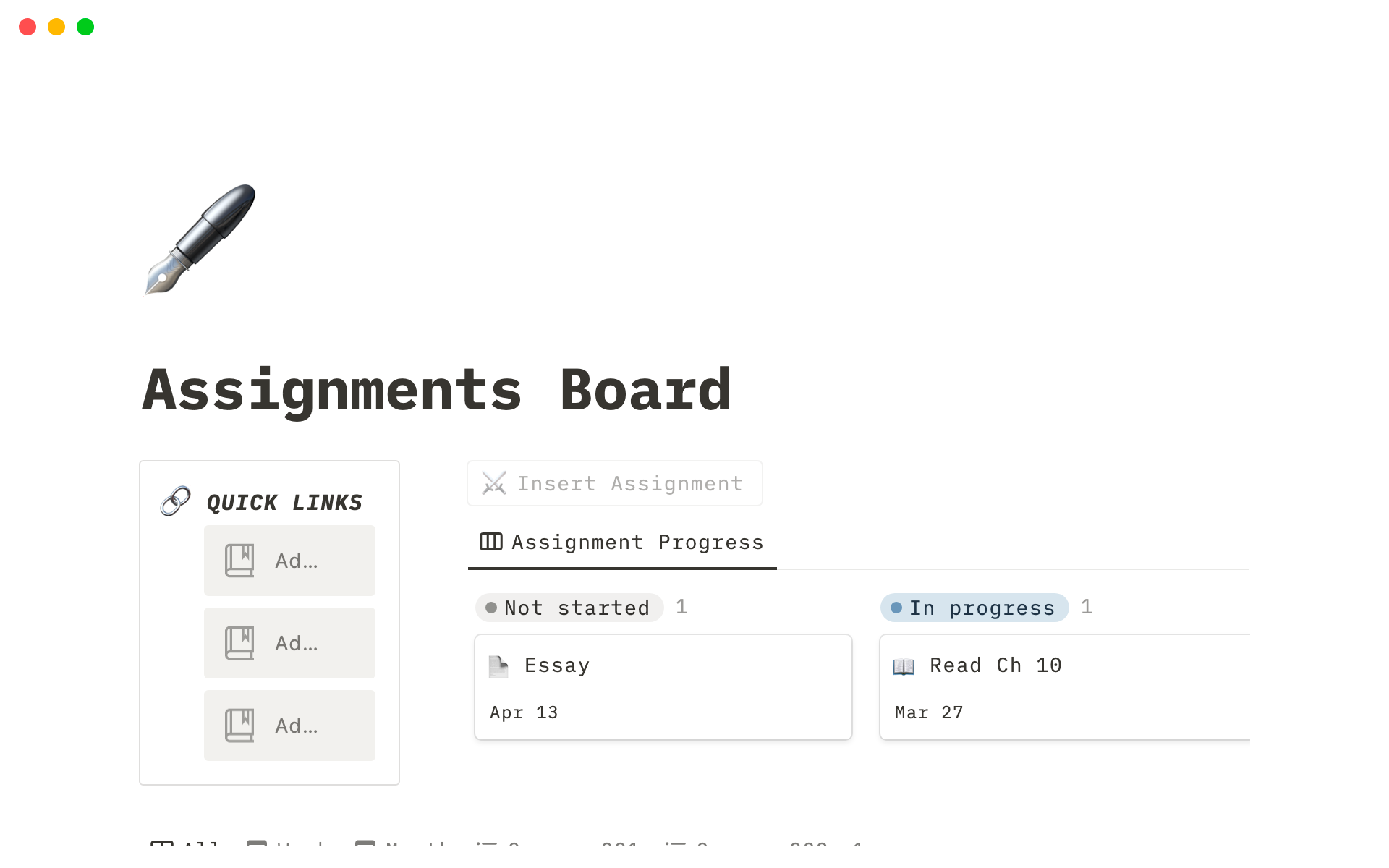 Simple assignments database with multiple filtered view types.