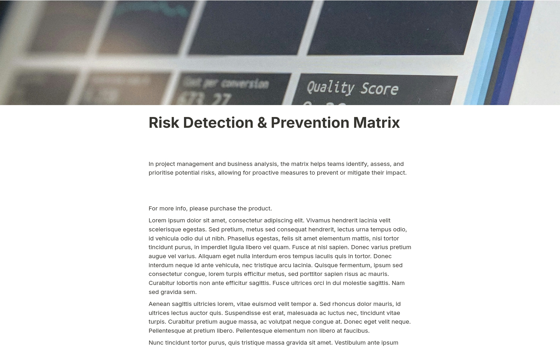 Mallin esikatselu nimelle Risk Detection & Prevention Matrix