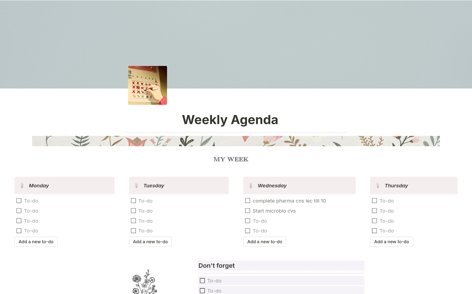 A template preview for Weekly Agenda 