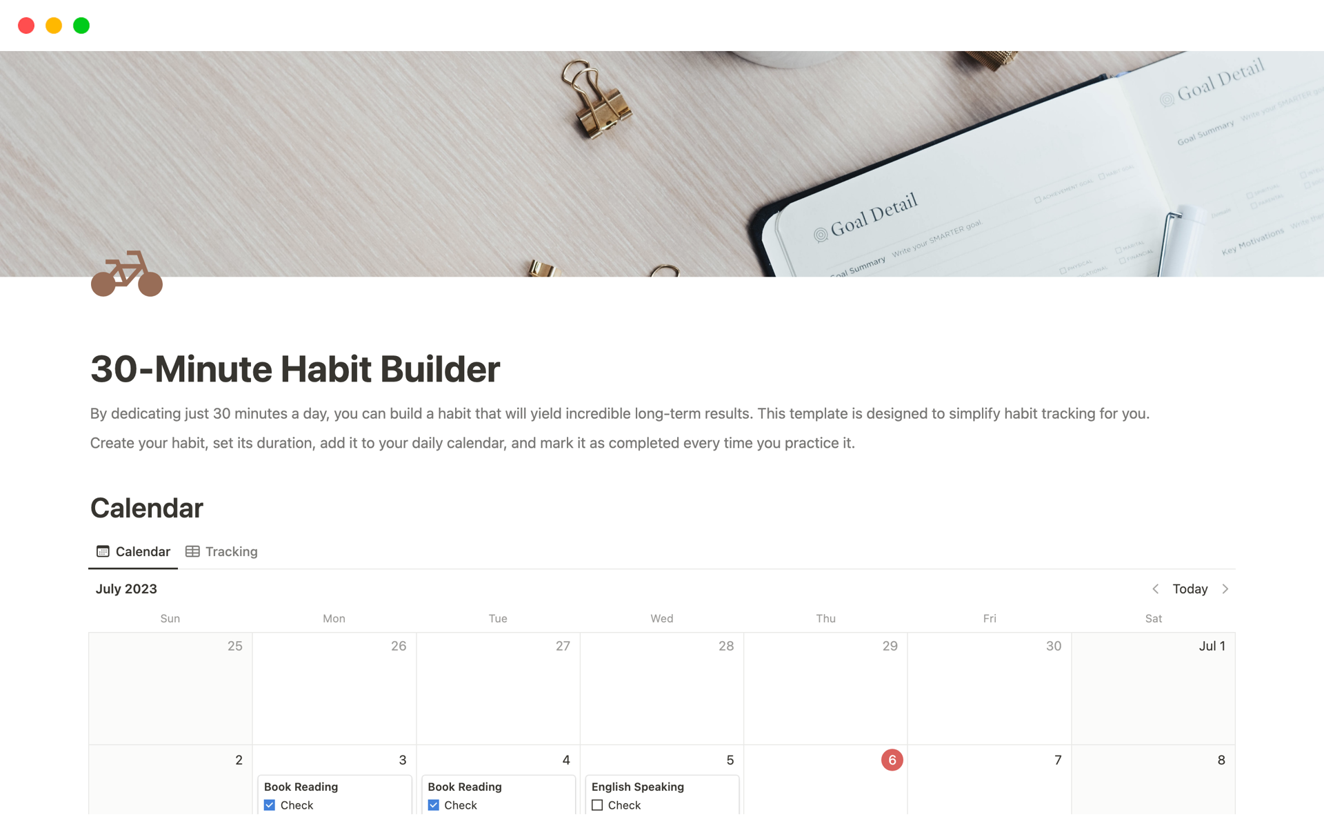 En förhandsgranskning av mallen för 30-Minute Habit Builder