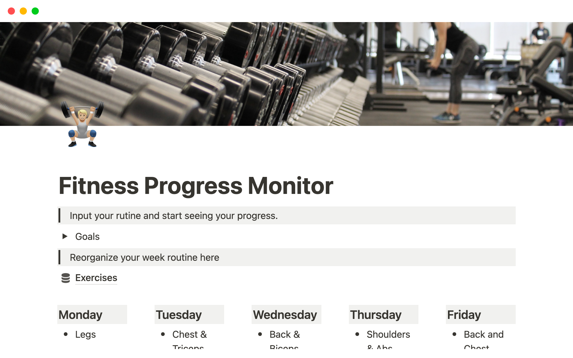 En forhåndsvisning av mal for Fitness Progress Monitor