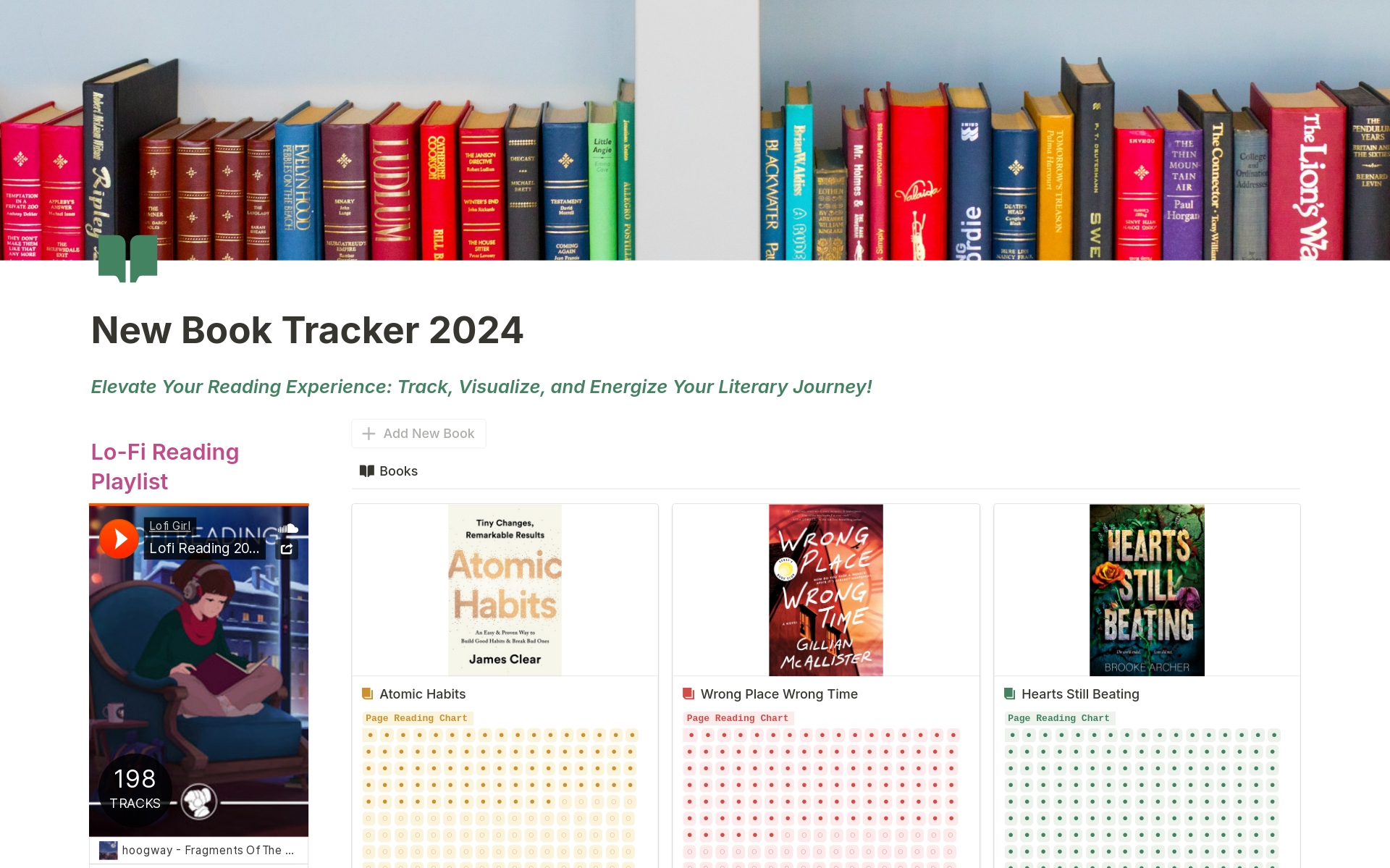 En forhåndsvisning av mal for New Book Tracker 2024