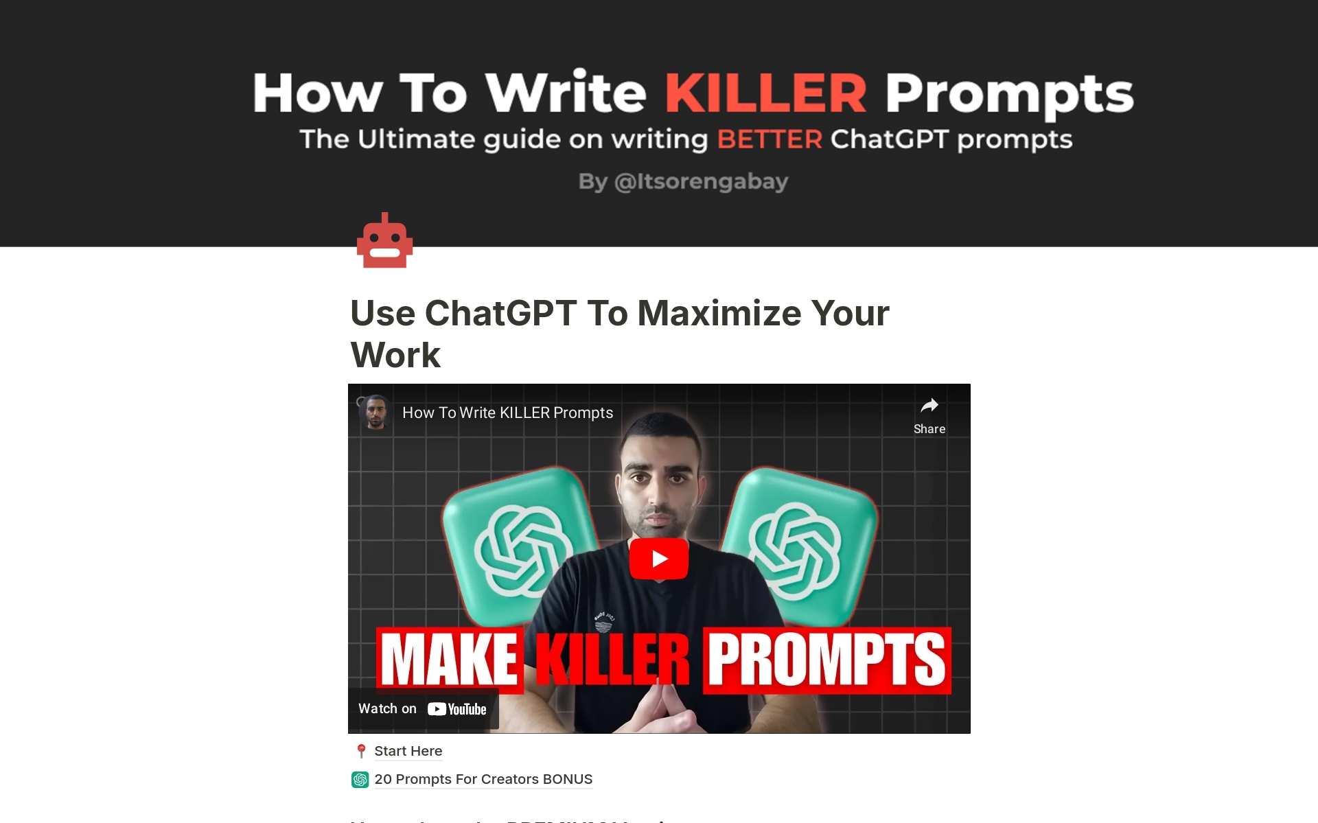 En förhandsgranskning av mallen för Learn To Write KILLER Prompts
