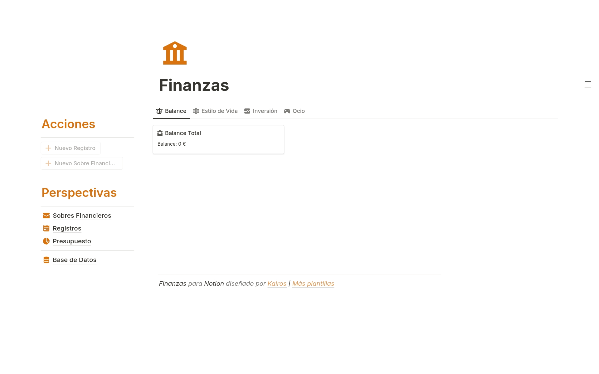 A template preview for Finanzas