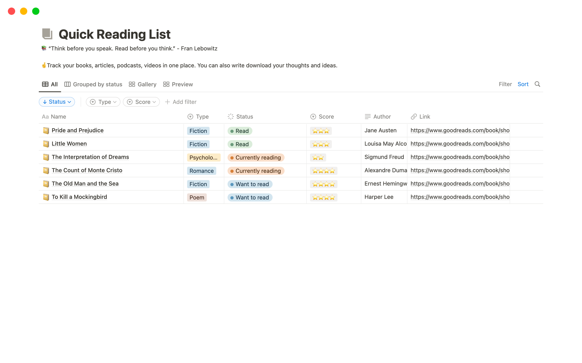 You'll get a notion template of the reading list. You can build your own library based on this.