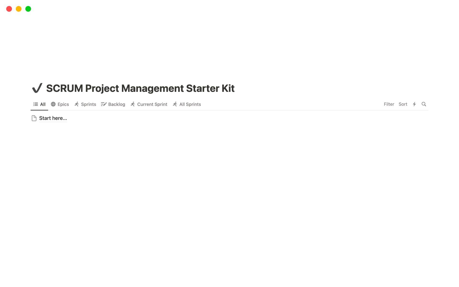 Uma prévia do modelo para SCRUM Project Management Starter Kit