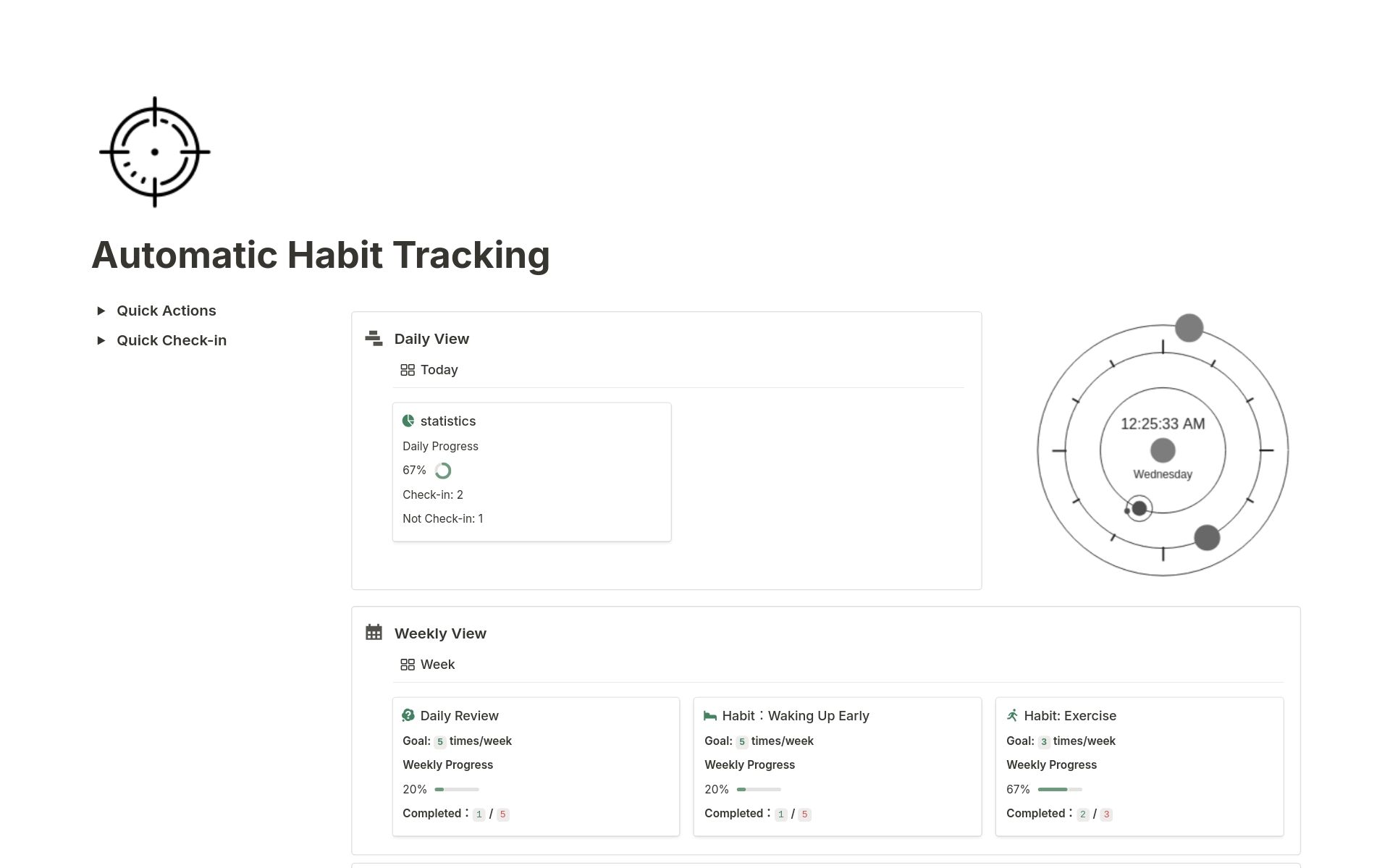 Unlike other habit tracker templates, our improved version includes a calendar view that makes it super easy to see your daily check-ins. This unique feature, crafted with great care, lets you track your progress smoothly and effortlessly.