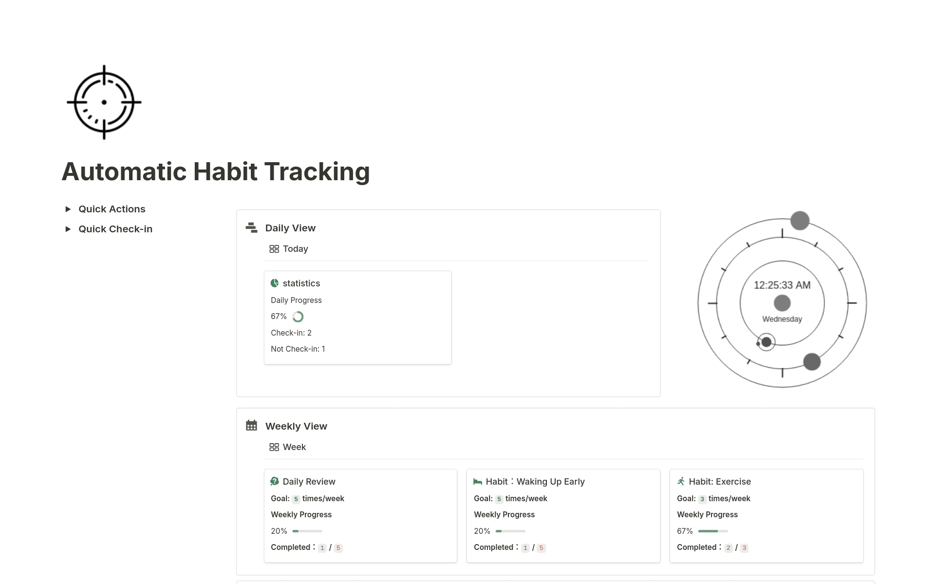 A template preview for One-Click Habit Tracker: Calendar Date Display