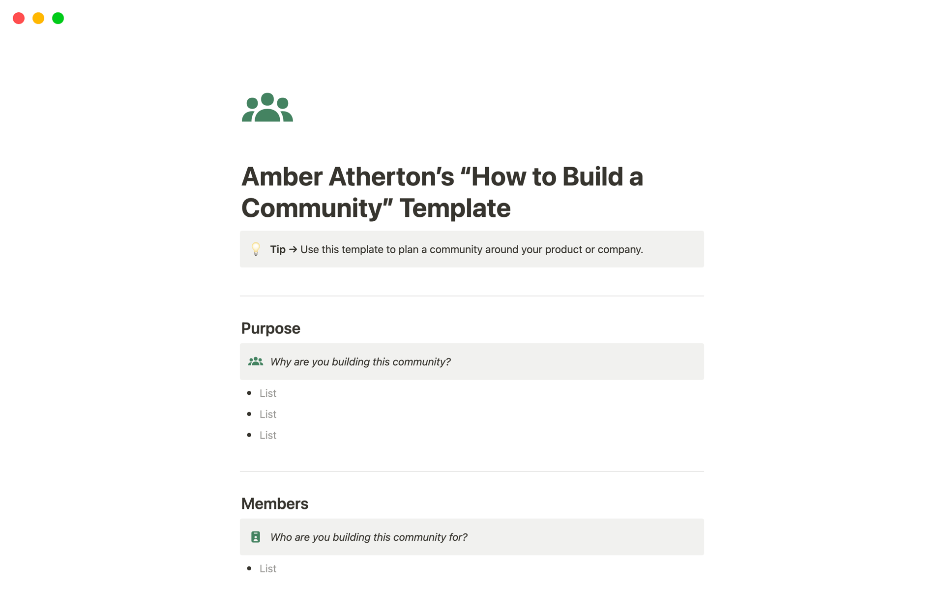 Vista previa de una plantilla para How to Build a Community