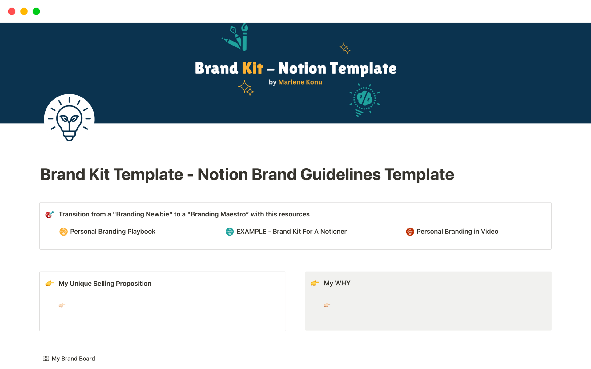 En förhandsgranskning av mallen för Brand Kit Template - Notion Brand Guidelines Template