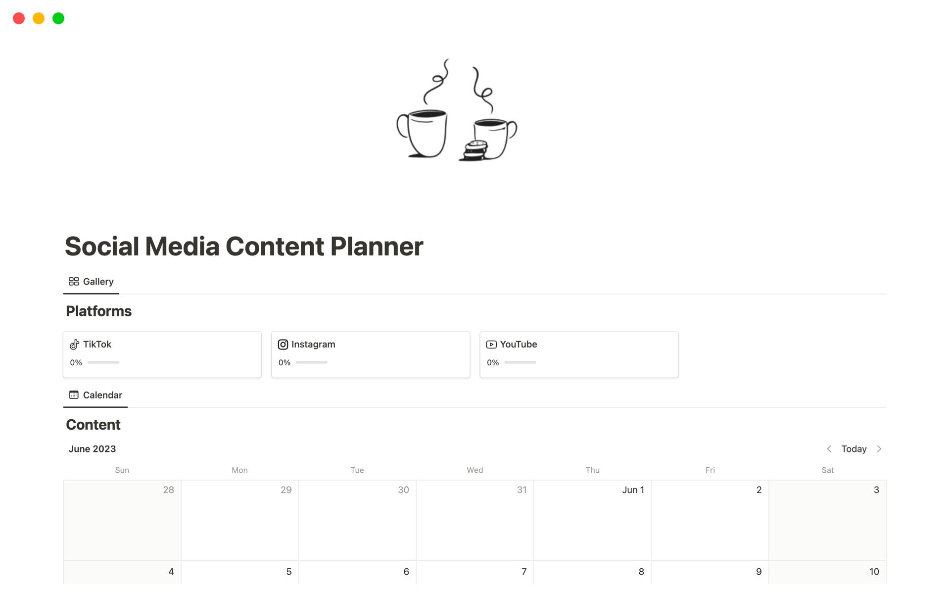 En förhandsgranskning av mallen för Social Media Content Planner