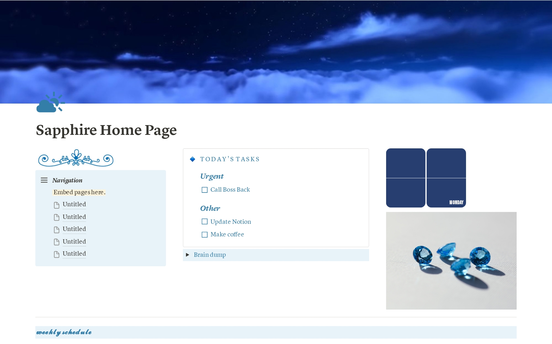 Vista previa de una plantilla para Sapphire Home Page