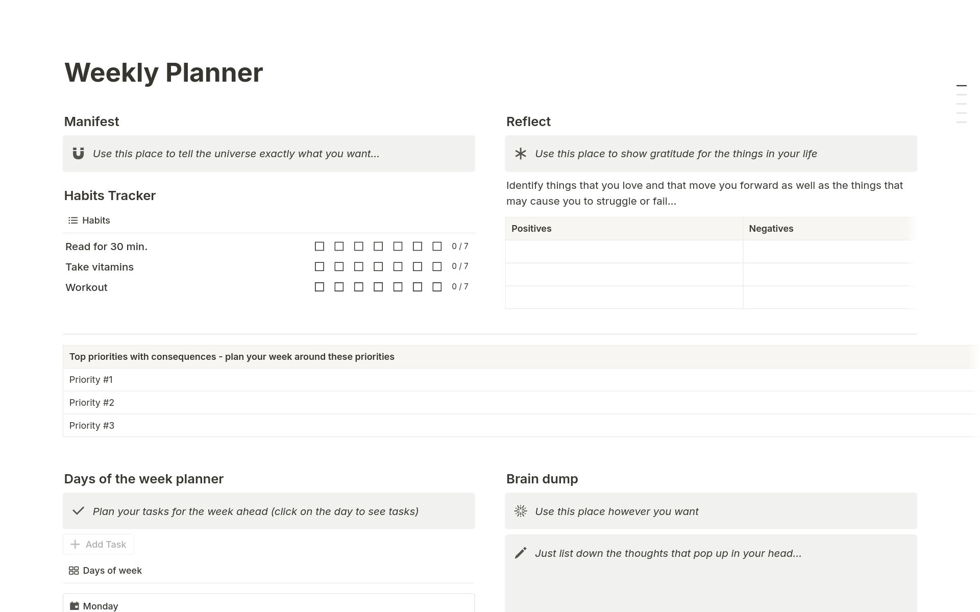 Weekly Planner Notion Template - a simple way to plan, schedule, track, and lay out a week