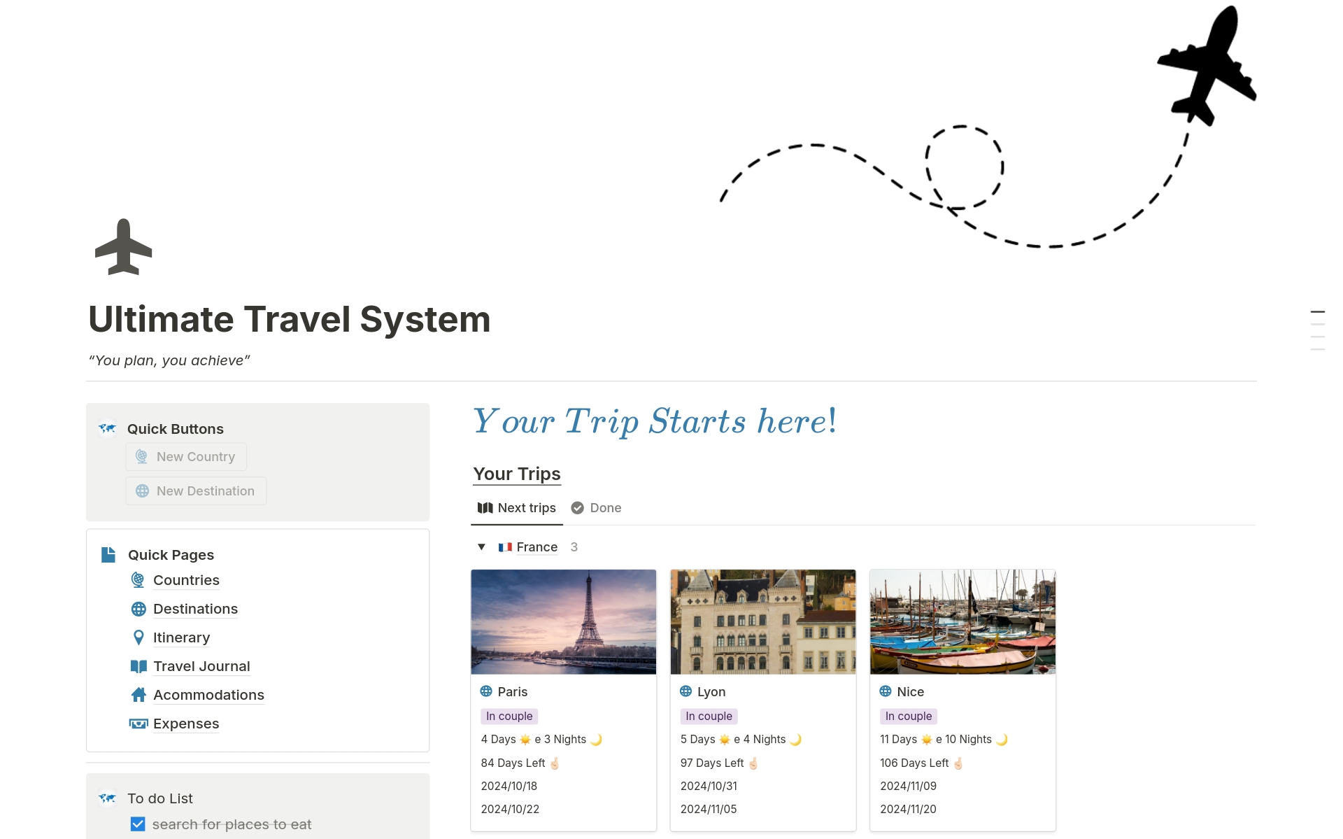 The ultimate travel system is your passport to start planning your trips like never before! With a clean and intuitive design, you can now plan everything! From choosing the destination, itinerary, accommodations, to expenses, EVERYTHING in one place!