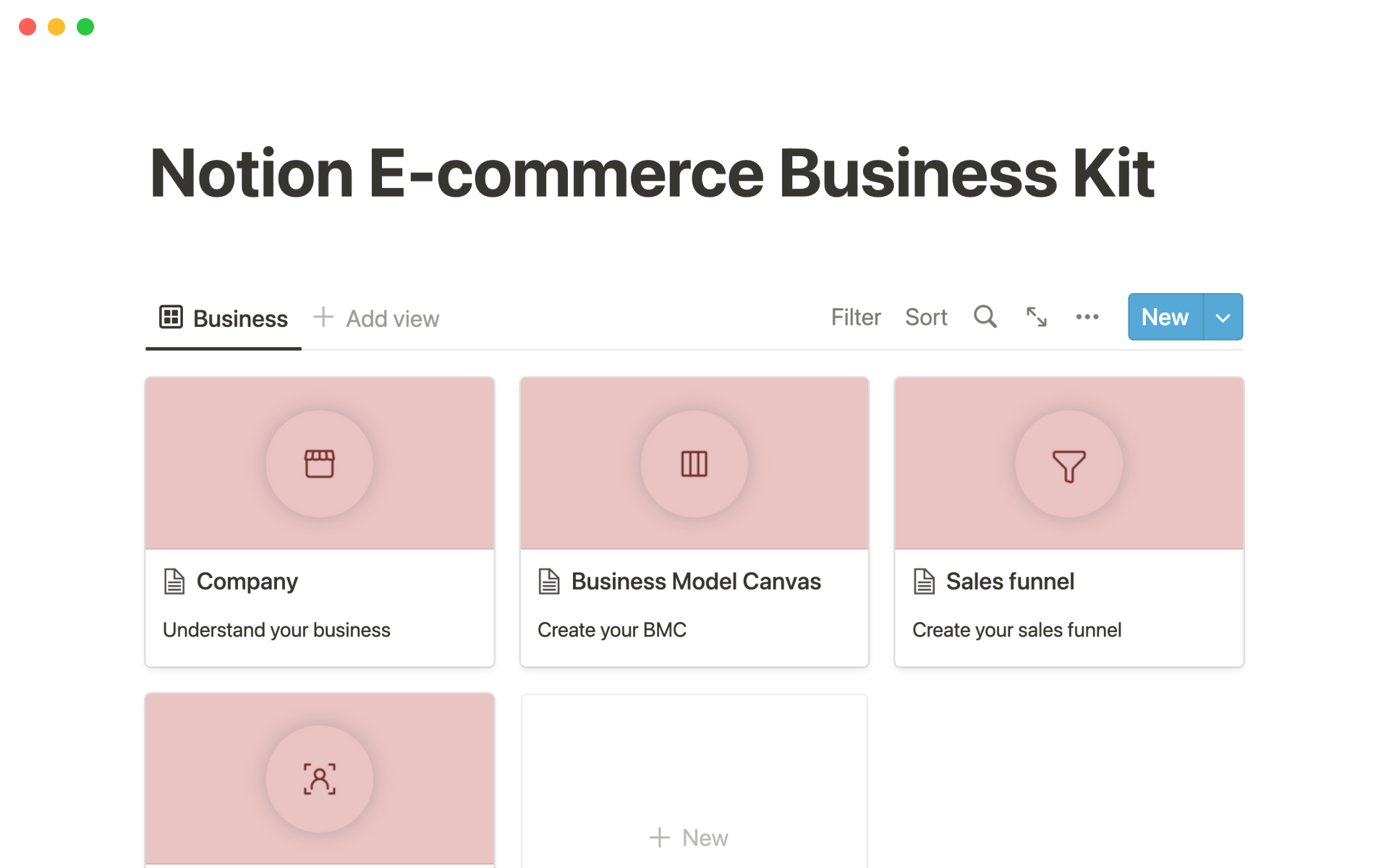 En forhåndsvisning av mal for E-commerce business kit