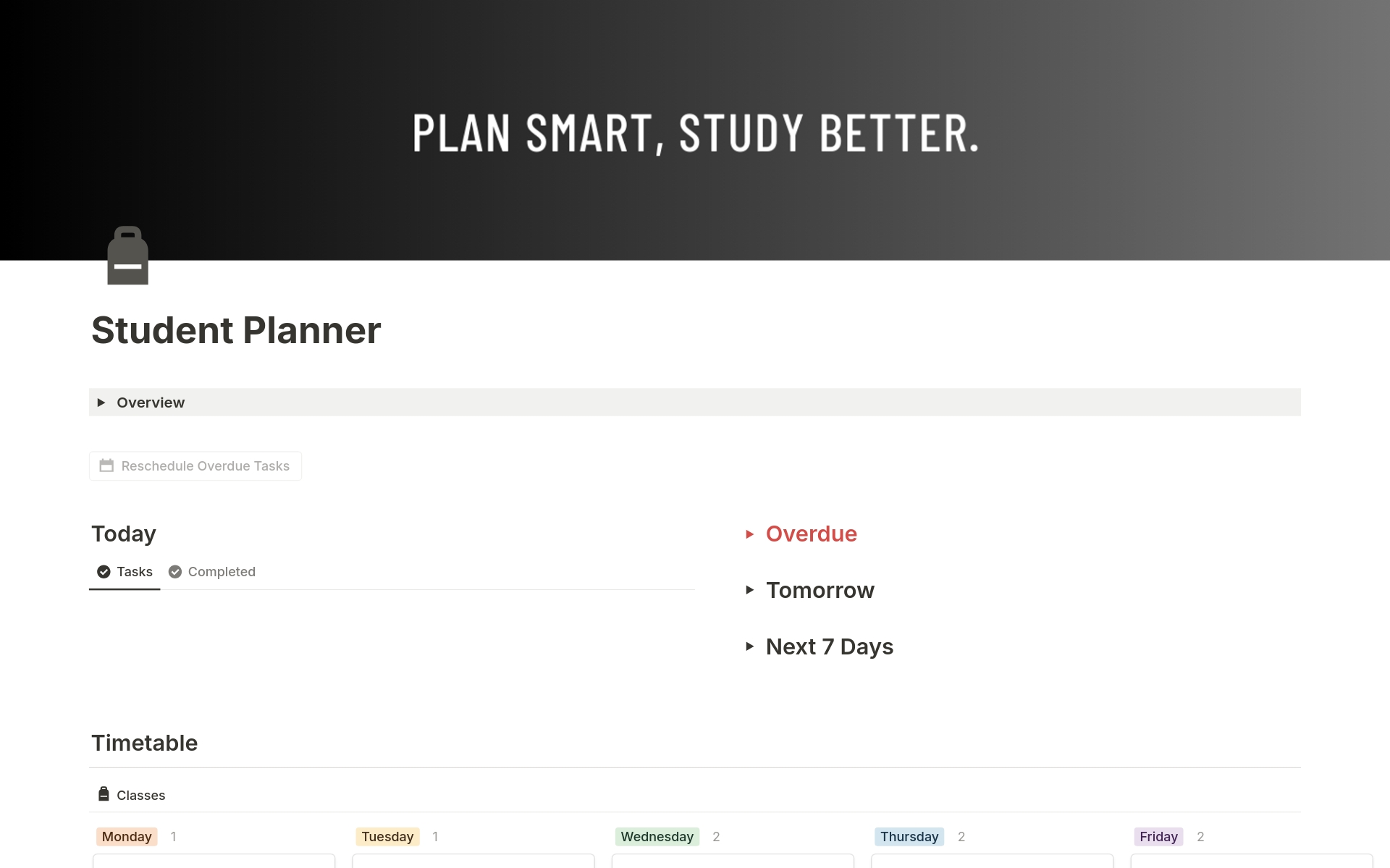 Uma prévia do modelo para Student Planner
