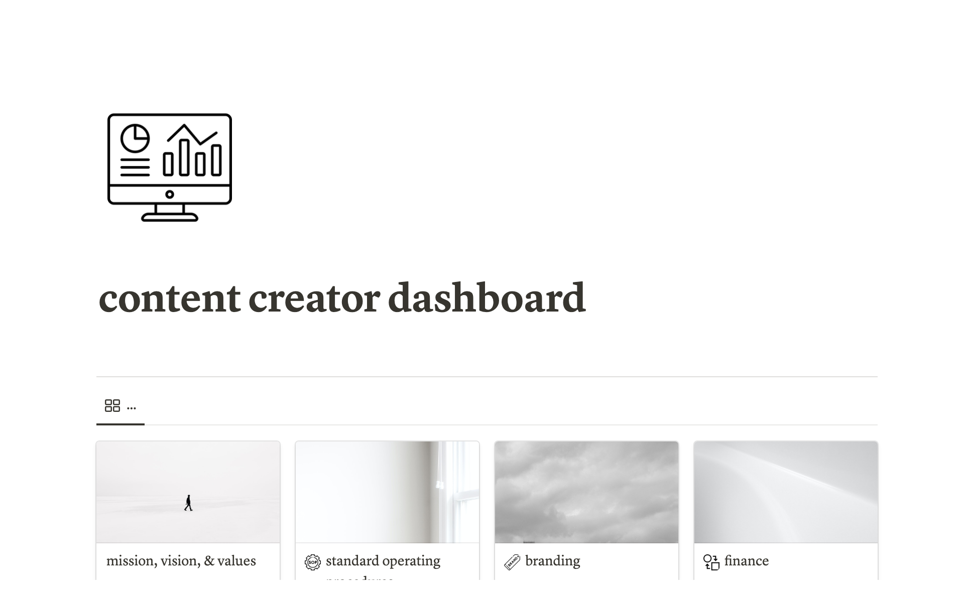 En forhåndsvisning av mal for Content Creation Dashboard