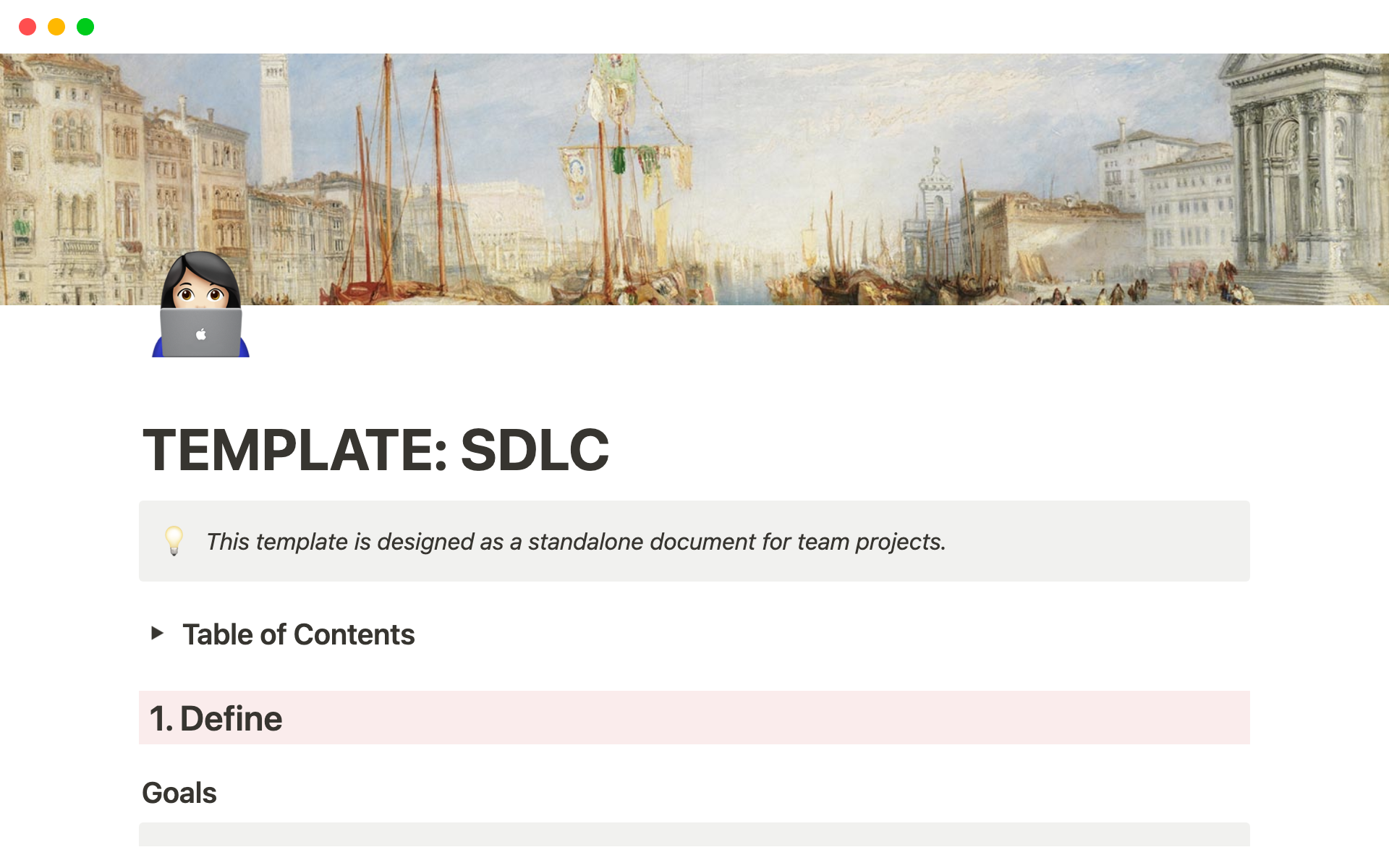 En forhåndsvisning av mal for Software Development Lifecycle (SDLC)