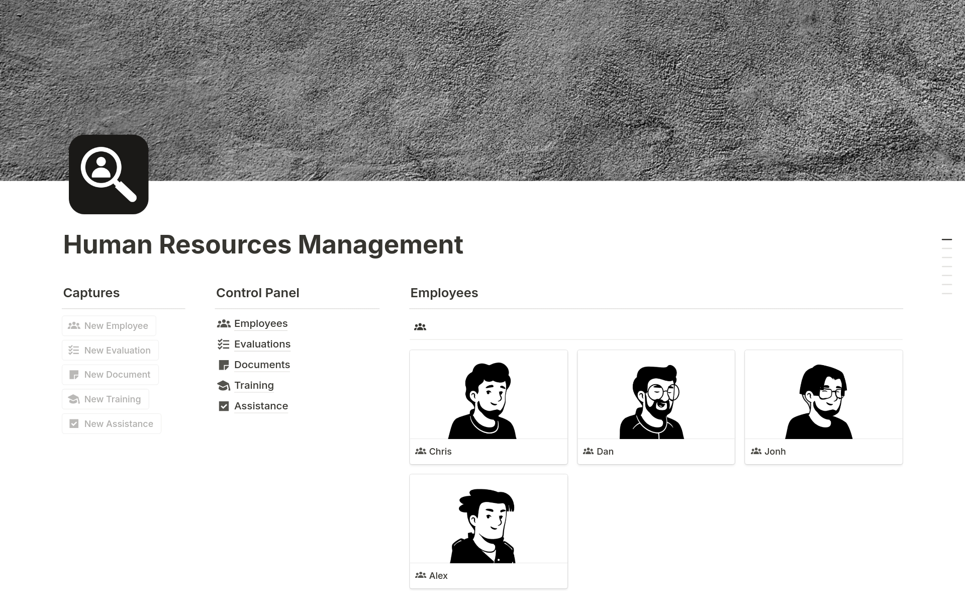 A template preview for Human Resources Management 
