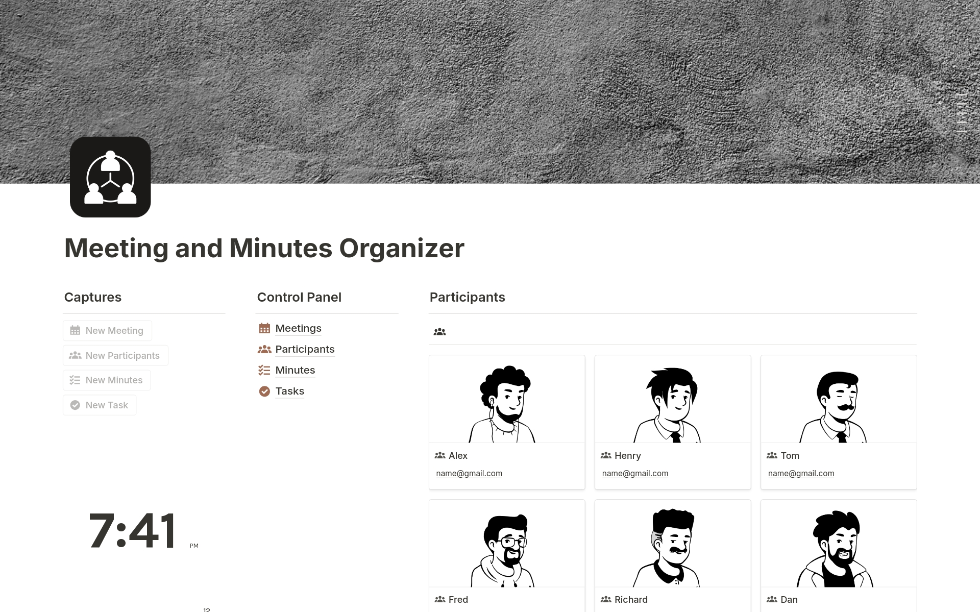 A template preview for Meeting and Minutes Organizer 