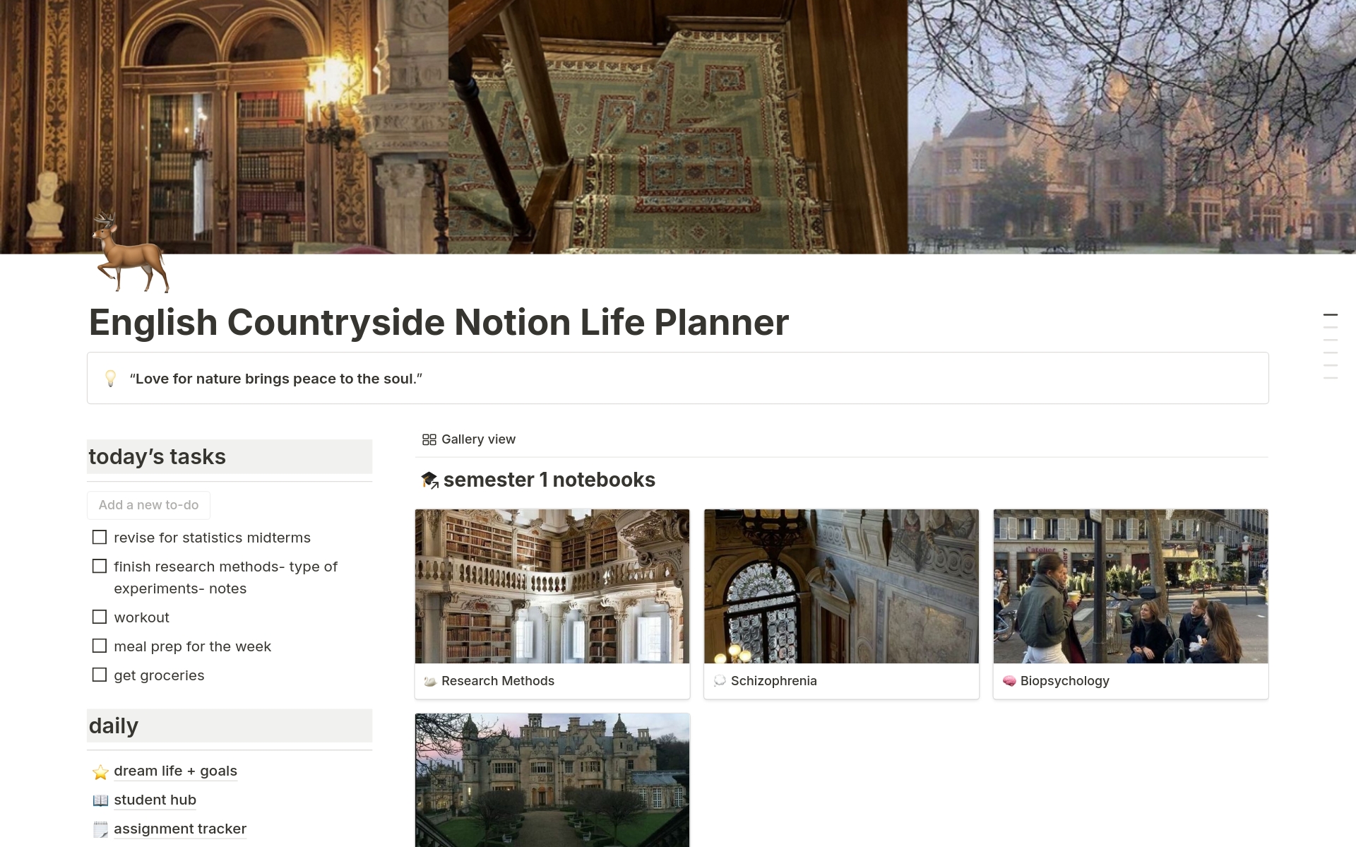 En forhåndsvisning av mal for English Countryside Life Planner 