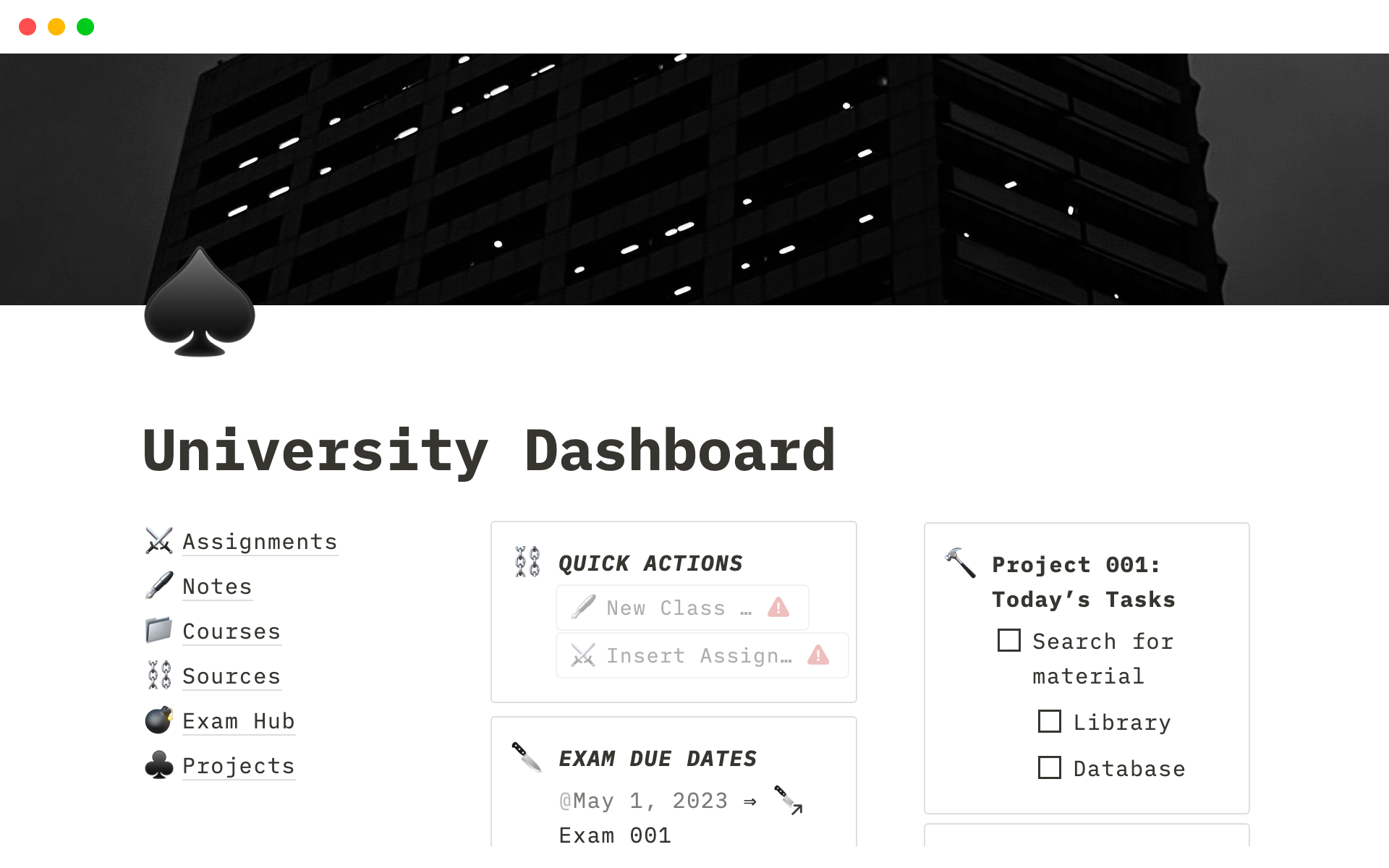 En forhåndsvisning av mal for Minimalist University Dashboard