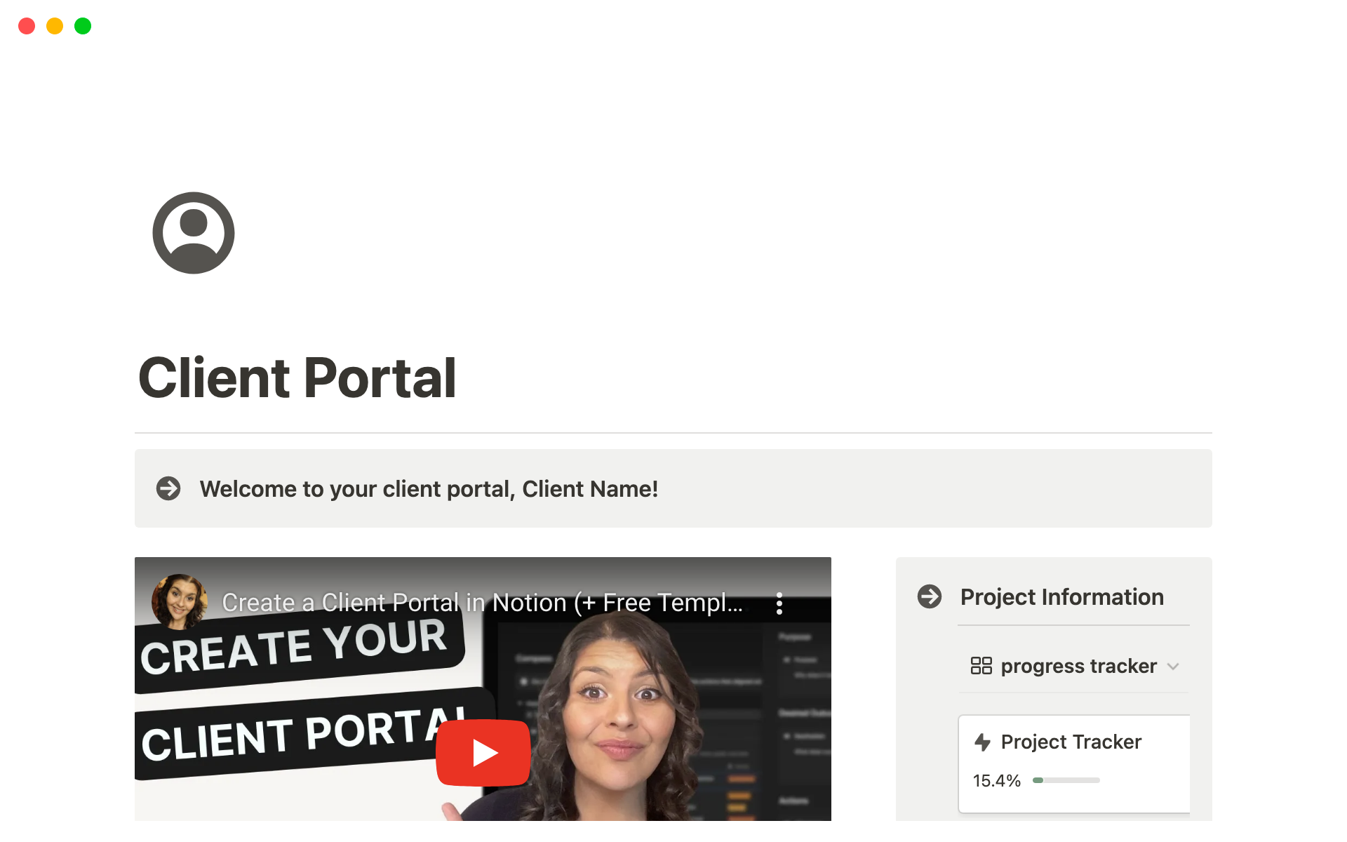 En förhandsgranskning av mallen för Client Portal Template