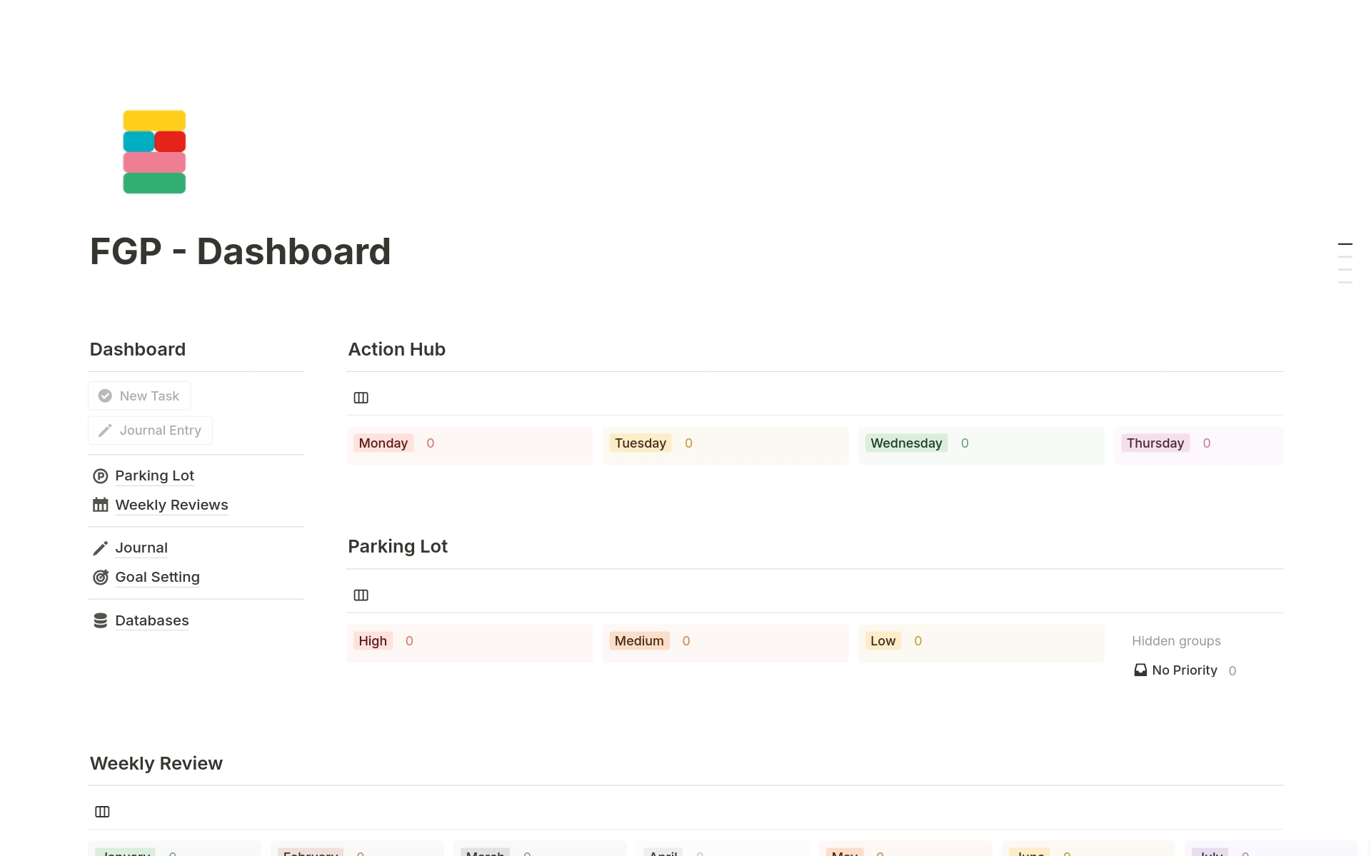 A template preview for Feel-Good Productivity Dashboard - Ali Abdaal