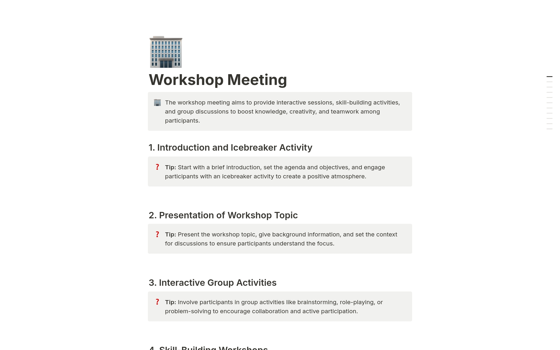A template preview for Workshop Meeting
