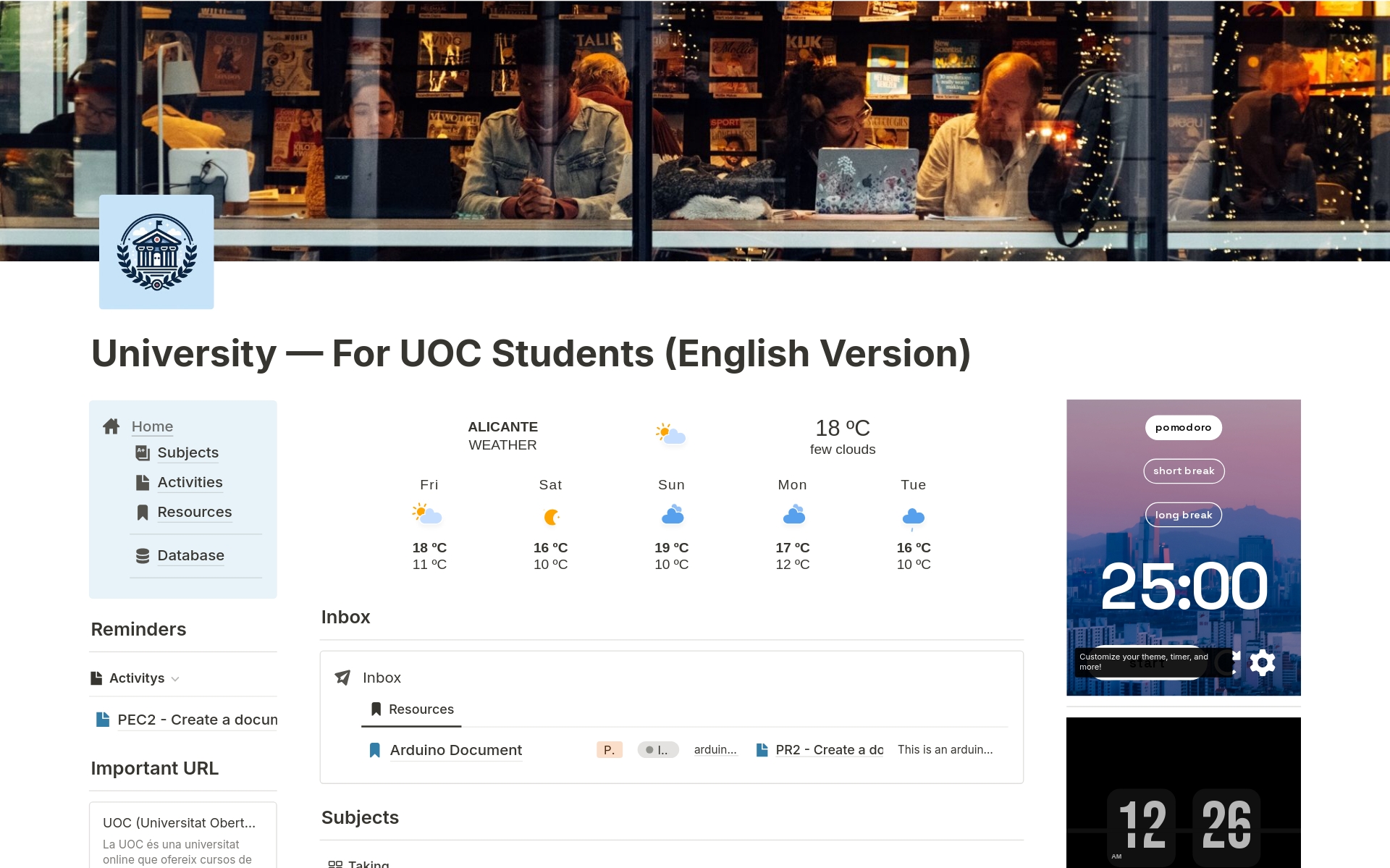A template preview for University — Customized for UOC Students