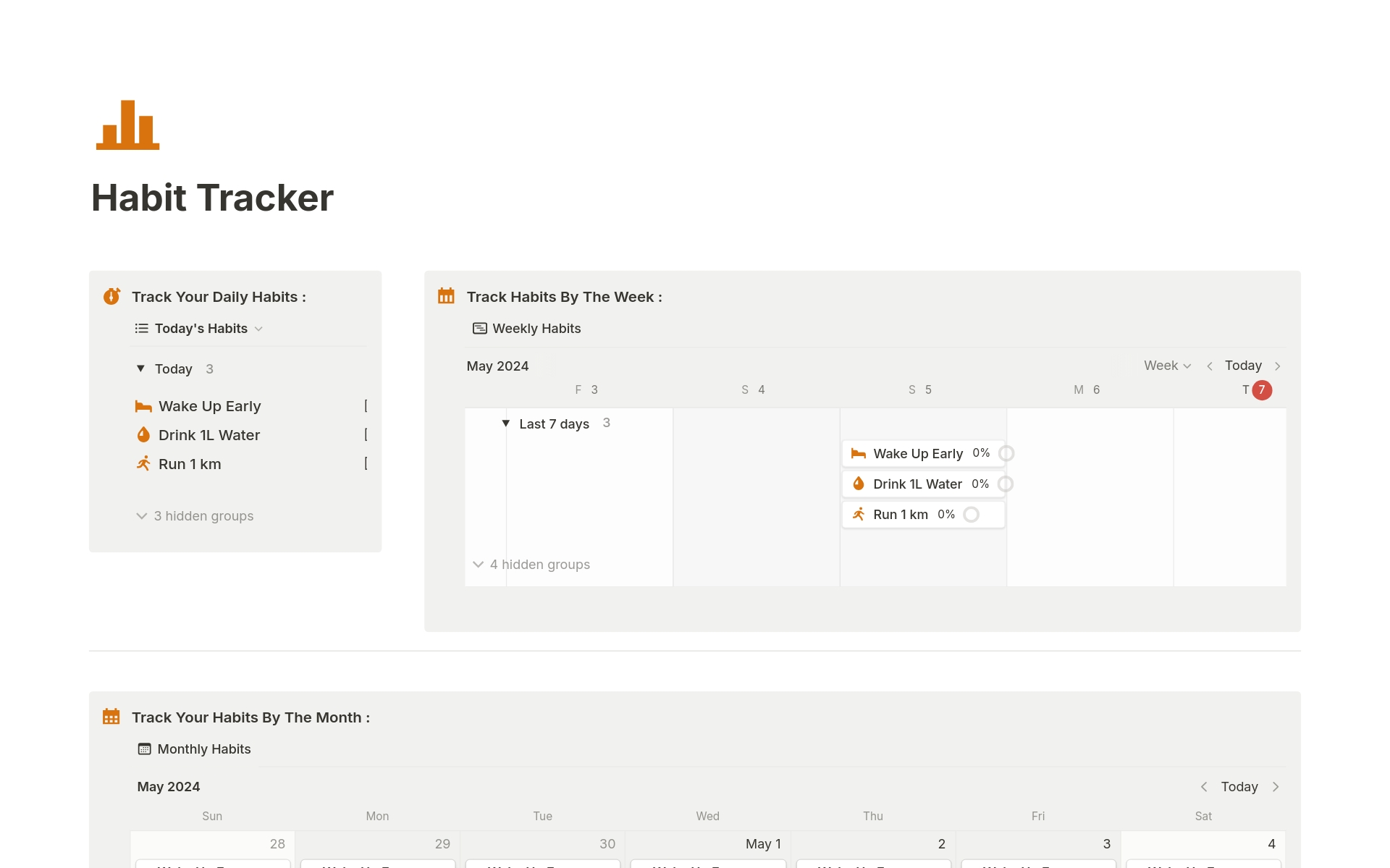 Vista previa de plantilla para Basic Habit Tracker