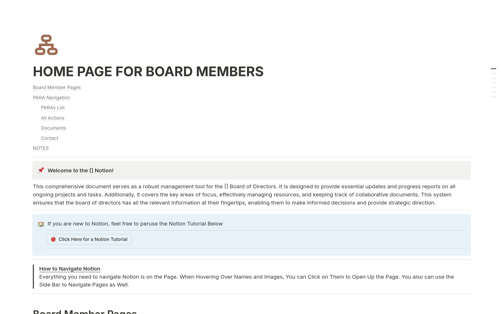 A template preview for PARA System for Board Directors