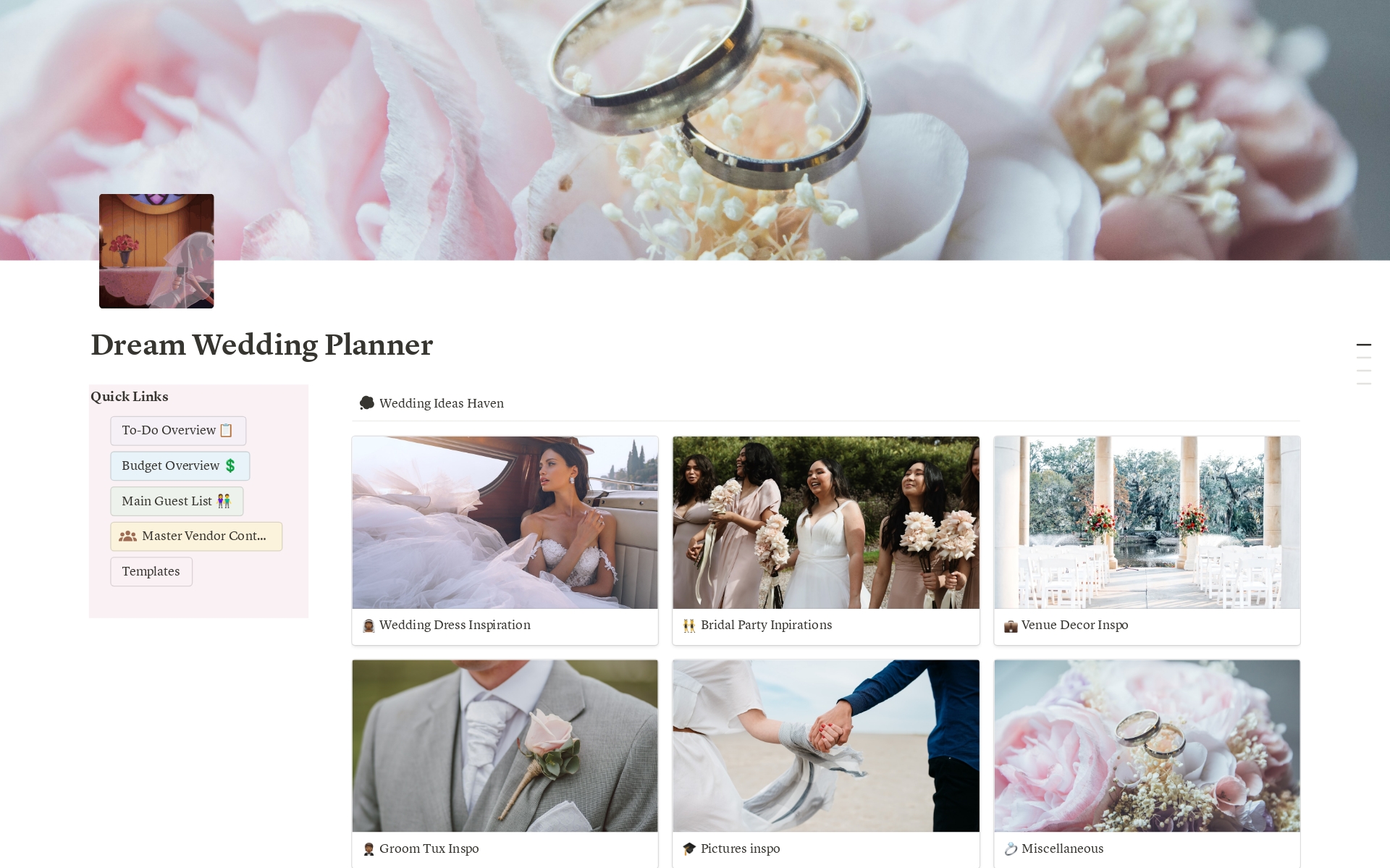 A template preview for Dream Wedding Planner