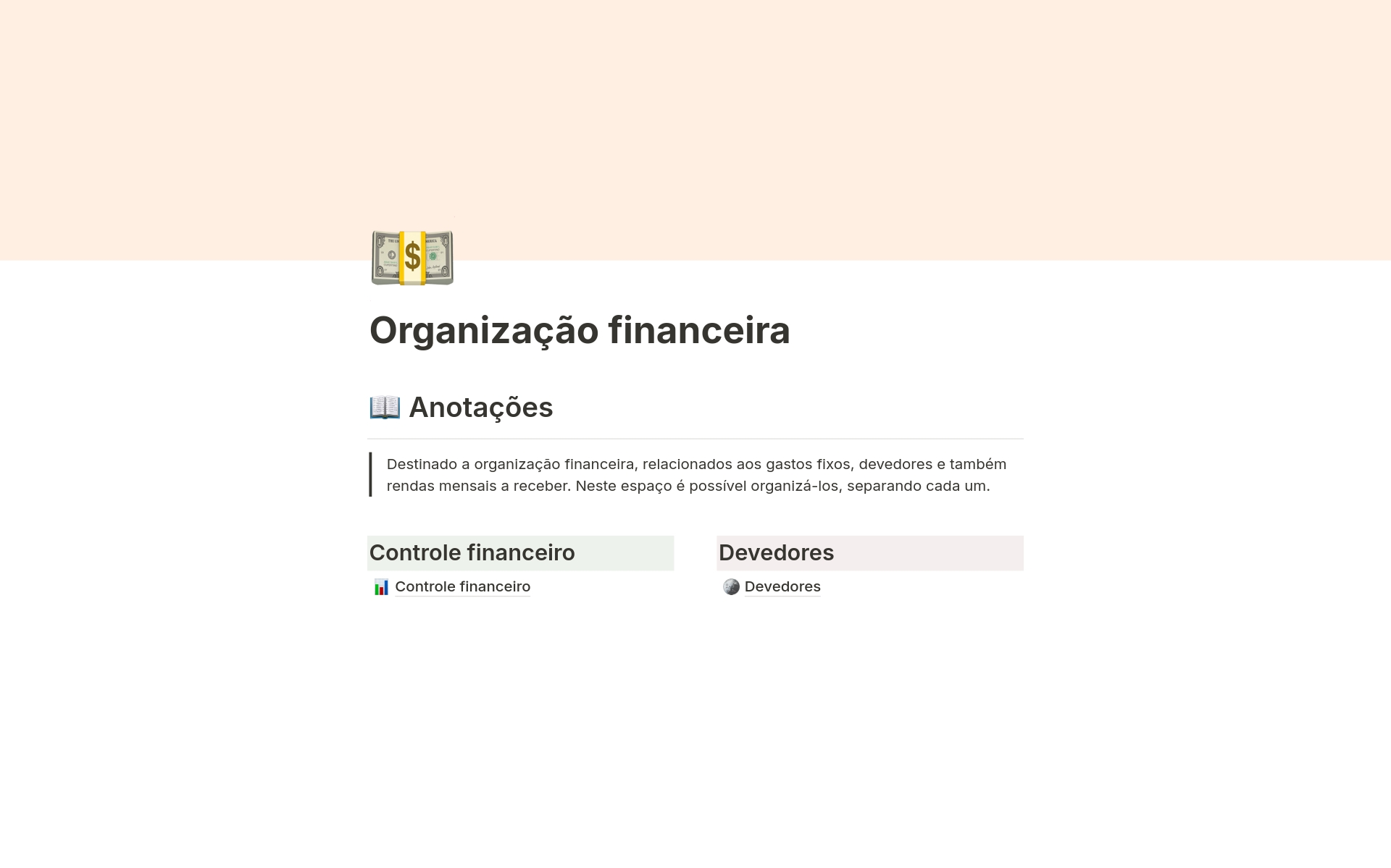 En förhandsgranskning av mallen för Organização financeira